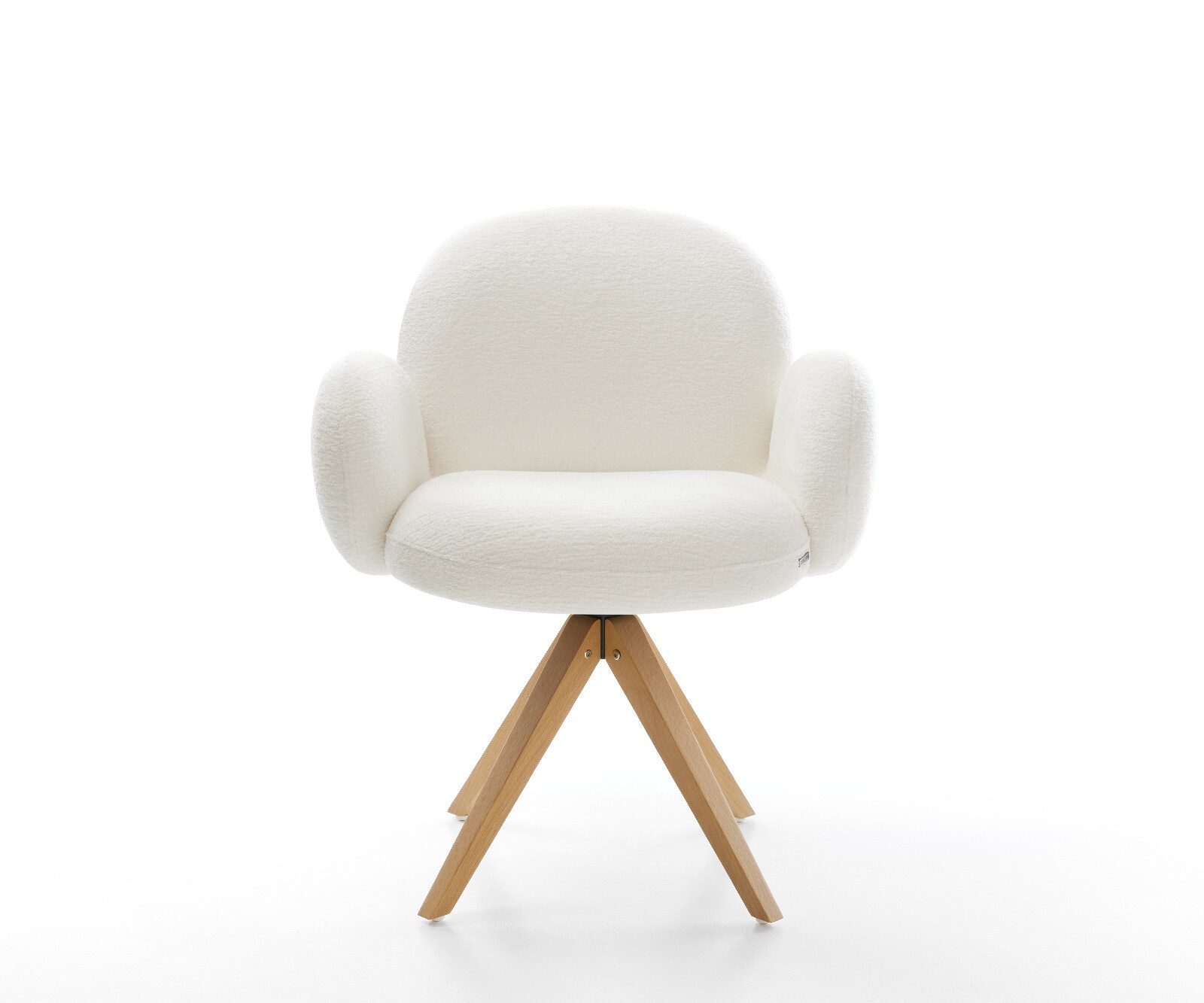 Drehstuhl Nube-Flex mit Armlehnen Bouclé Soft Beige Holzgestell kantig Natur 360° drehbar Taschenfederkern 2