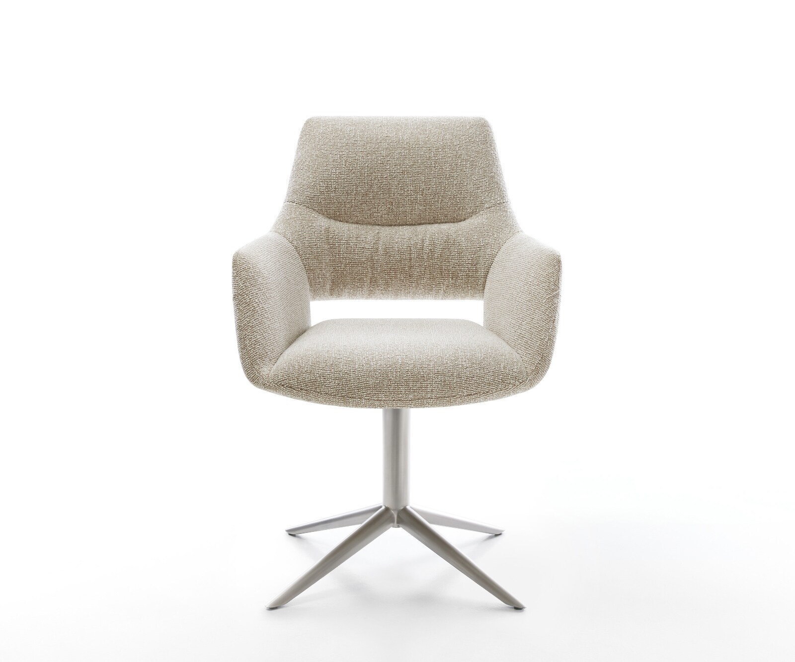 Drehstuhl Yago-Flex mit Armlehnen Webstoff Soft Beige Fußkreuz Edelstahl 360° drehbar Wippfunktion Taschenfederkern 1