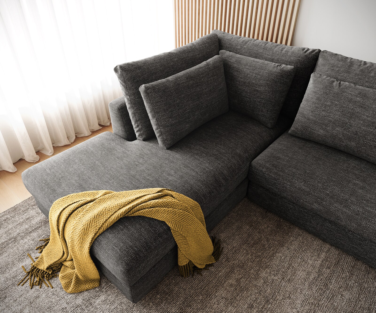 Canapé d'angle Isla 330x225 cm Chenille Anthracite méridiènne  gauche 6