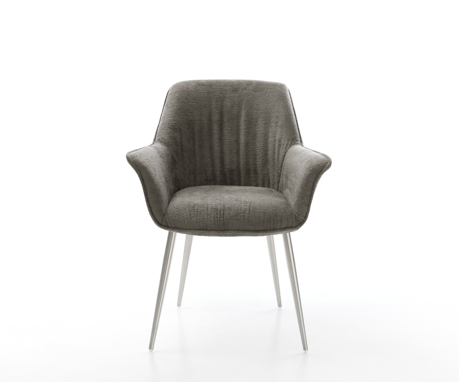 Chaise-de-salle-à-manger Keila-Flex avec accoudoirs bouclé doux couleur boue 4 pieds coniques acier inoxydable 2