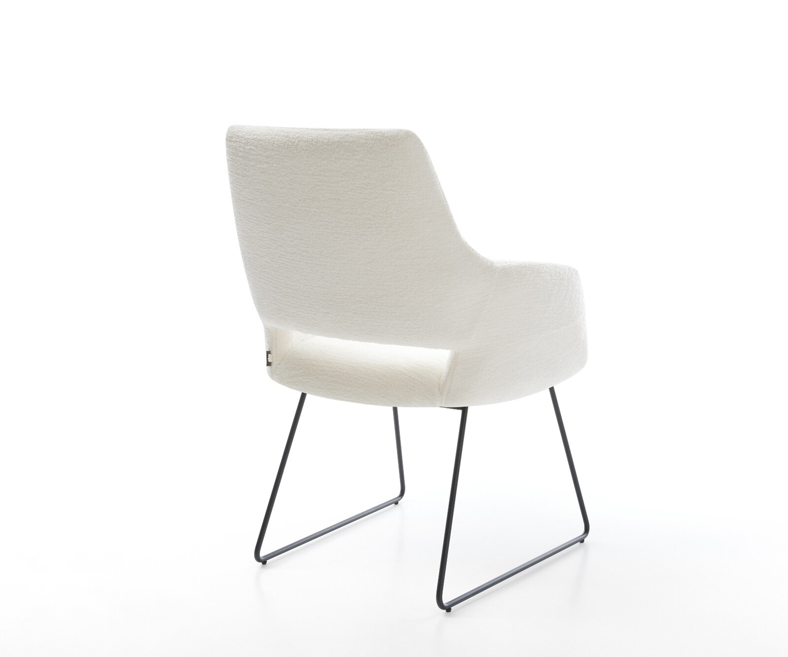 Chaise-de-salle-à-manger Yago-Flex avec accoudoirs bouclé doux beige pied trapèze noir resorts ensachés 4