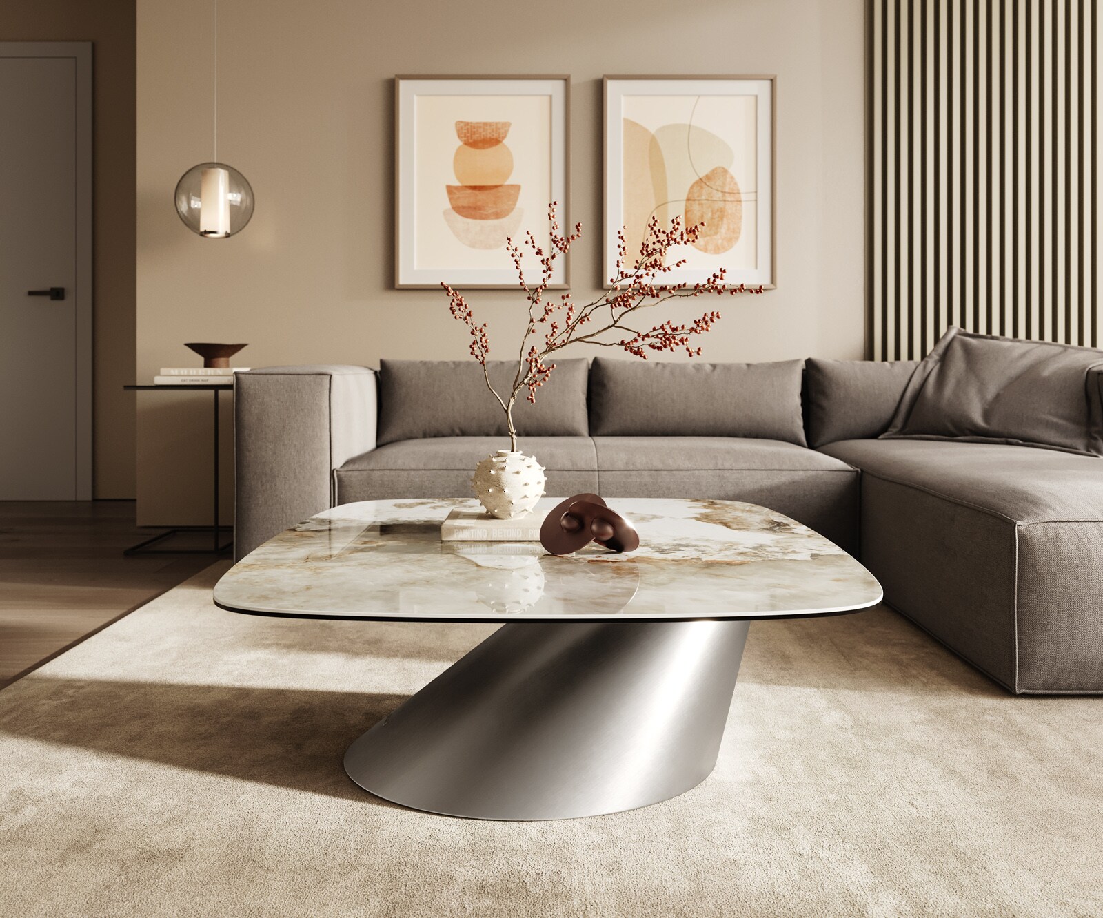Couchtisch Edge Boot 90x90 cm Keramik Minas Melange Conis Edelstahl gebürstet 2