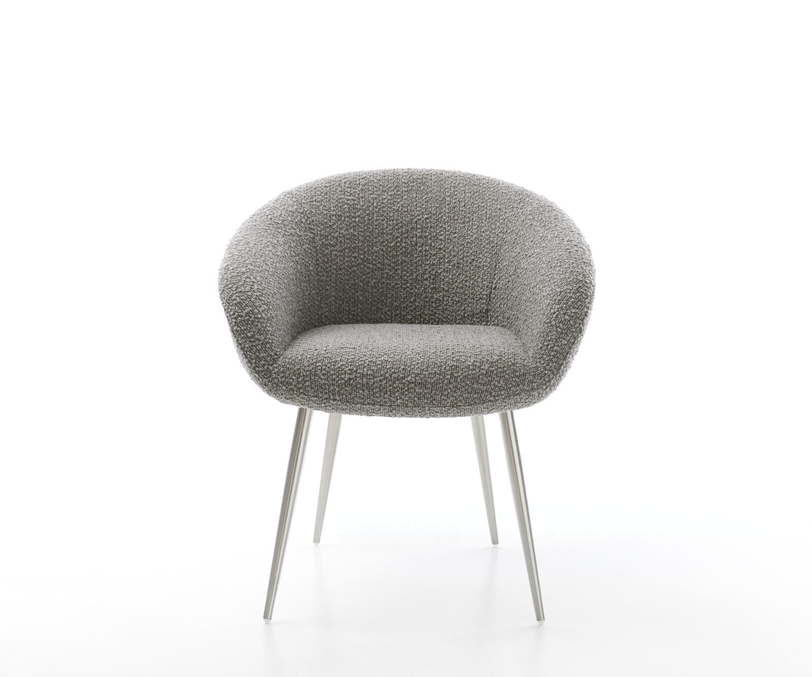 Chaise-de-salle-à-manger Vinka-Flex avec accoudoirs bouclé gris argenté 4 pieds coniques acier inoxydable brossé ressorts ensachés 1