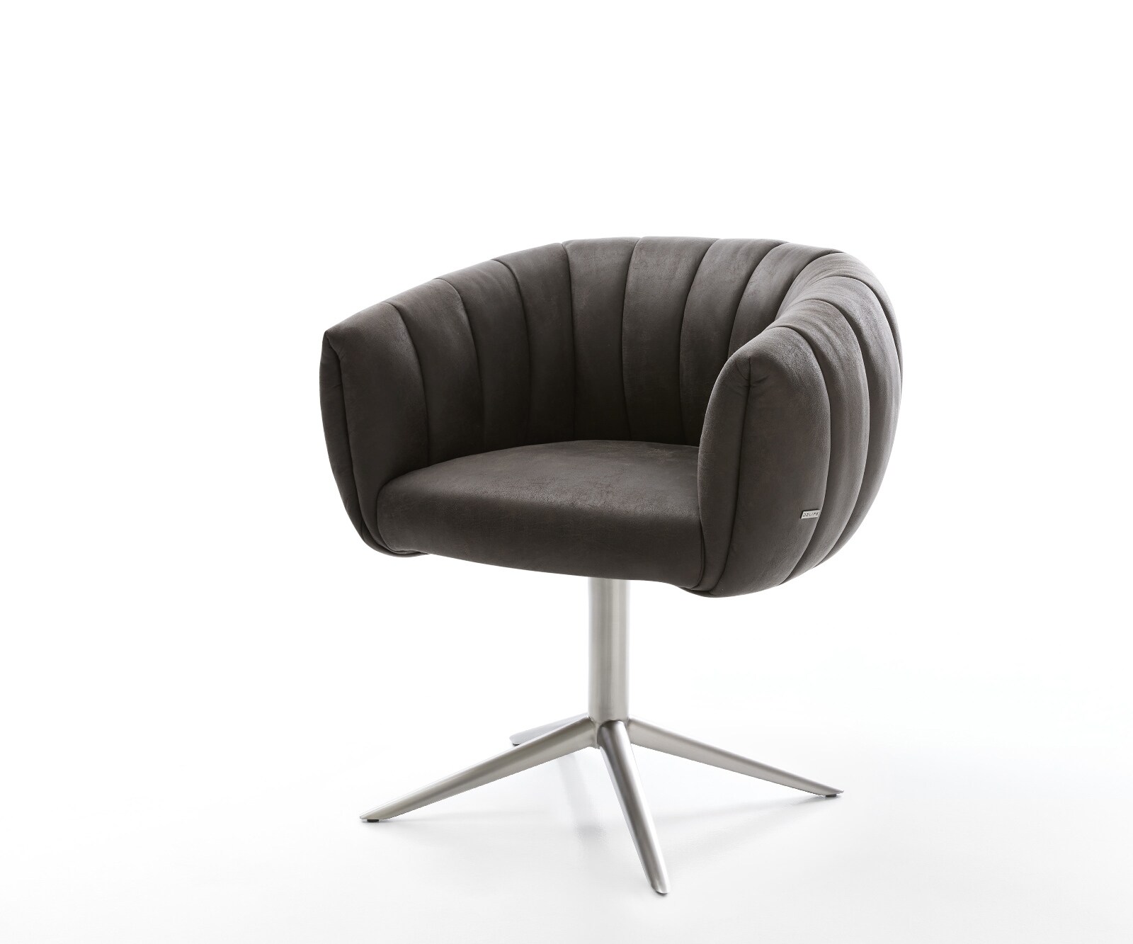 Chaise-pivotante Jada-Flex microvelours anthracite vintage pied croisé angulaire acier inoxydable brossé pivotement sur 360° fonction bascule ressorts ensachés