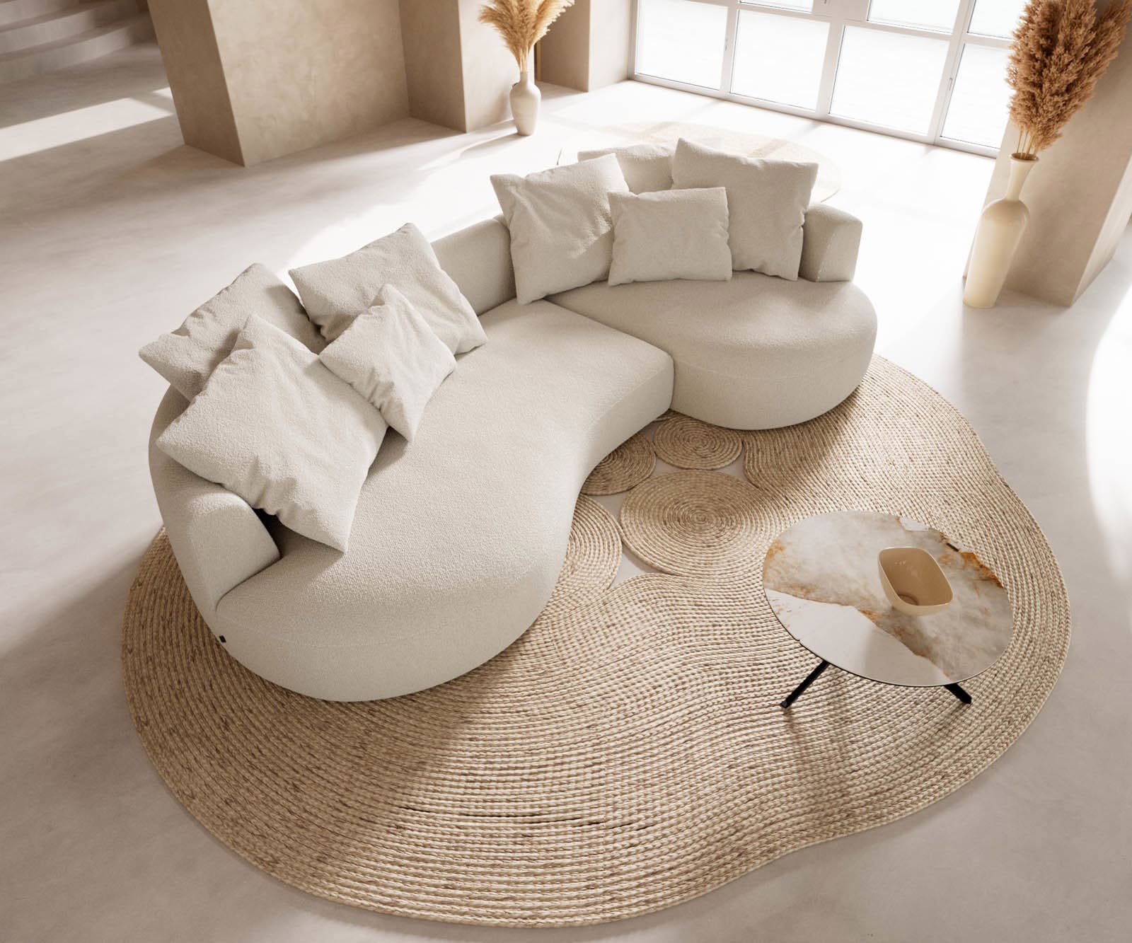 Sofa Edina 330x170 cm Bouclé Creme-Weiß 3 Sofa Edina 330x170 cm Bouclé Creme-Weiß 3