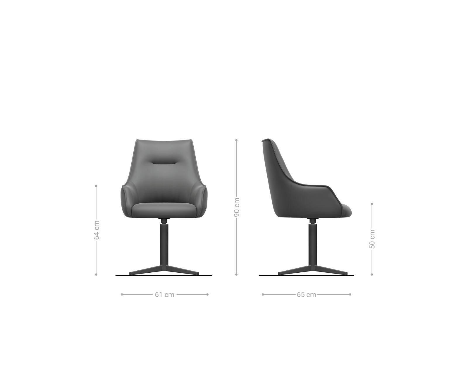 Chaise-pivotante Alja-Flex avec accoudoirs cuir de vache noir pied de chaise 4 branches aspect titane pivotement sur 360° ressorts ensachés 5