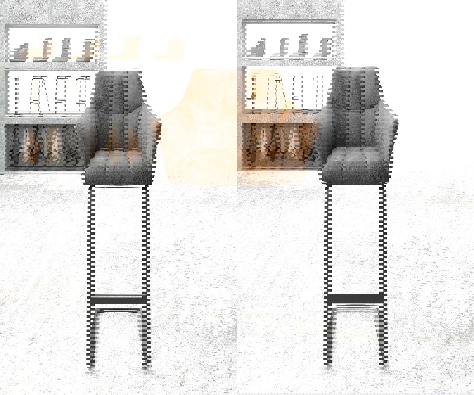 Barstuhl Yulo-Flex Vintage Braun Freischwinger flach Metall 1 Barstuhl Yulo-Flex Vintage Braun Freischwinger flach Metall 1