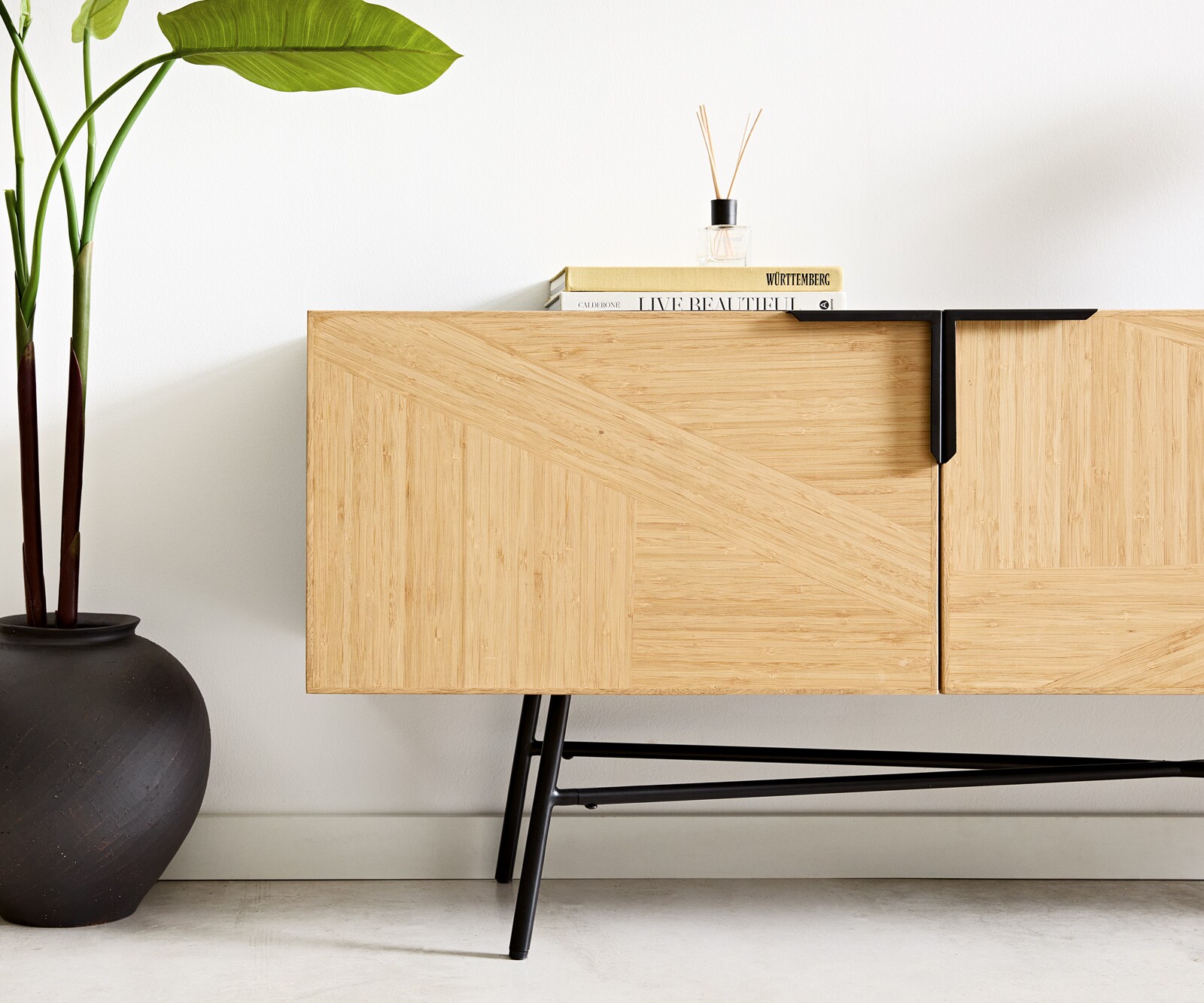 Sideboard Mikkusu 175 cm Bambus Natur Mango Schwarz 2 Türen 2 Fächer Metall Schwarz 5