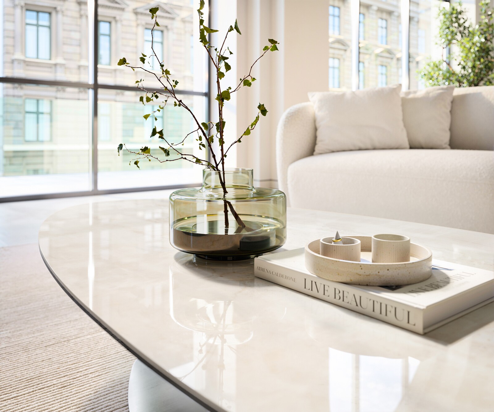 Table basse Edge ovale 140x75 cm céramique Onyx Champagne Vibany acier inoxydable brossé 5