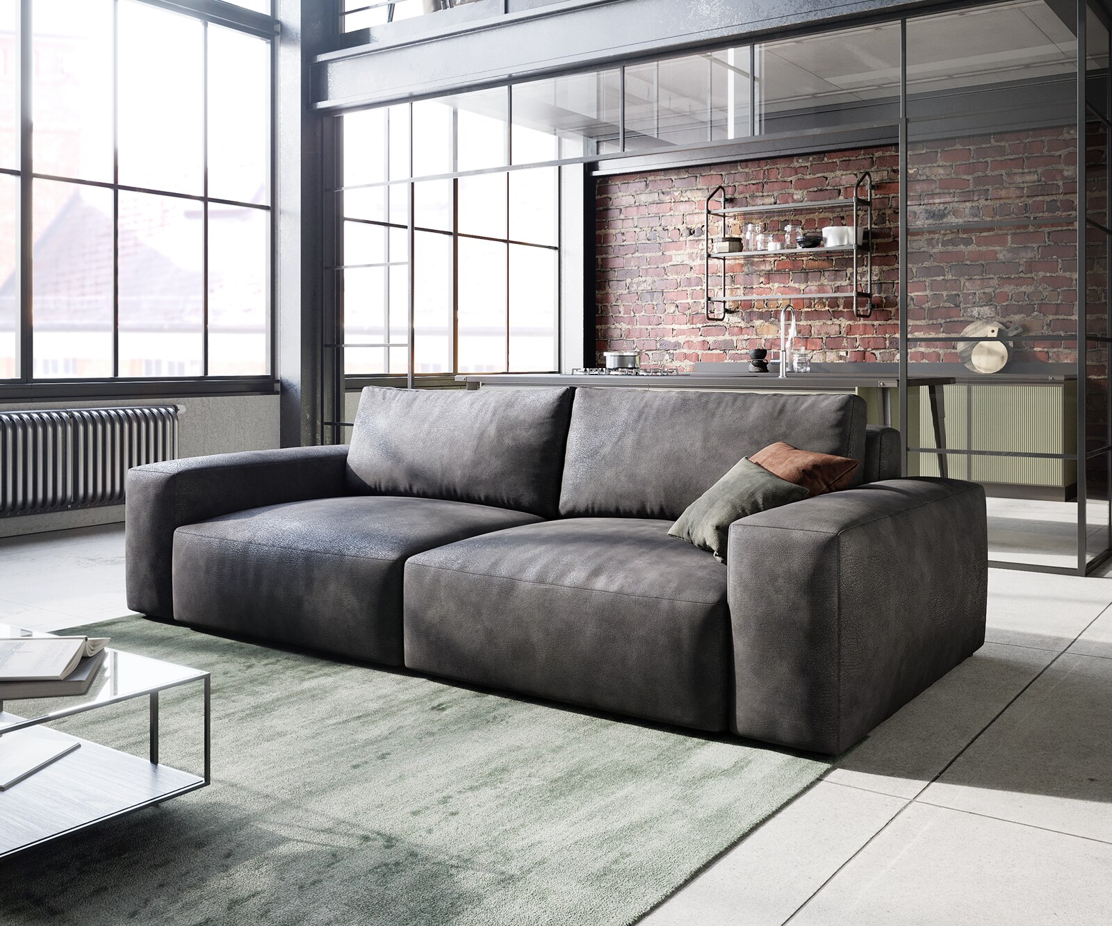 Big canapé Lanzo 230x95 cm similicuir vintage anthracite