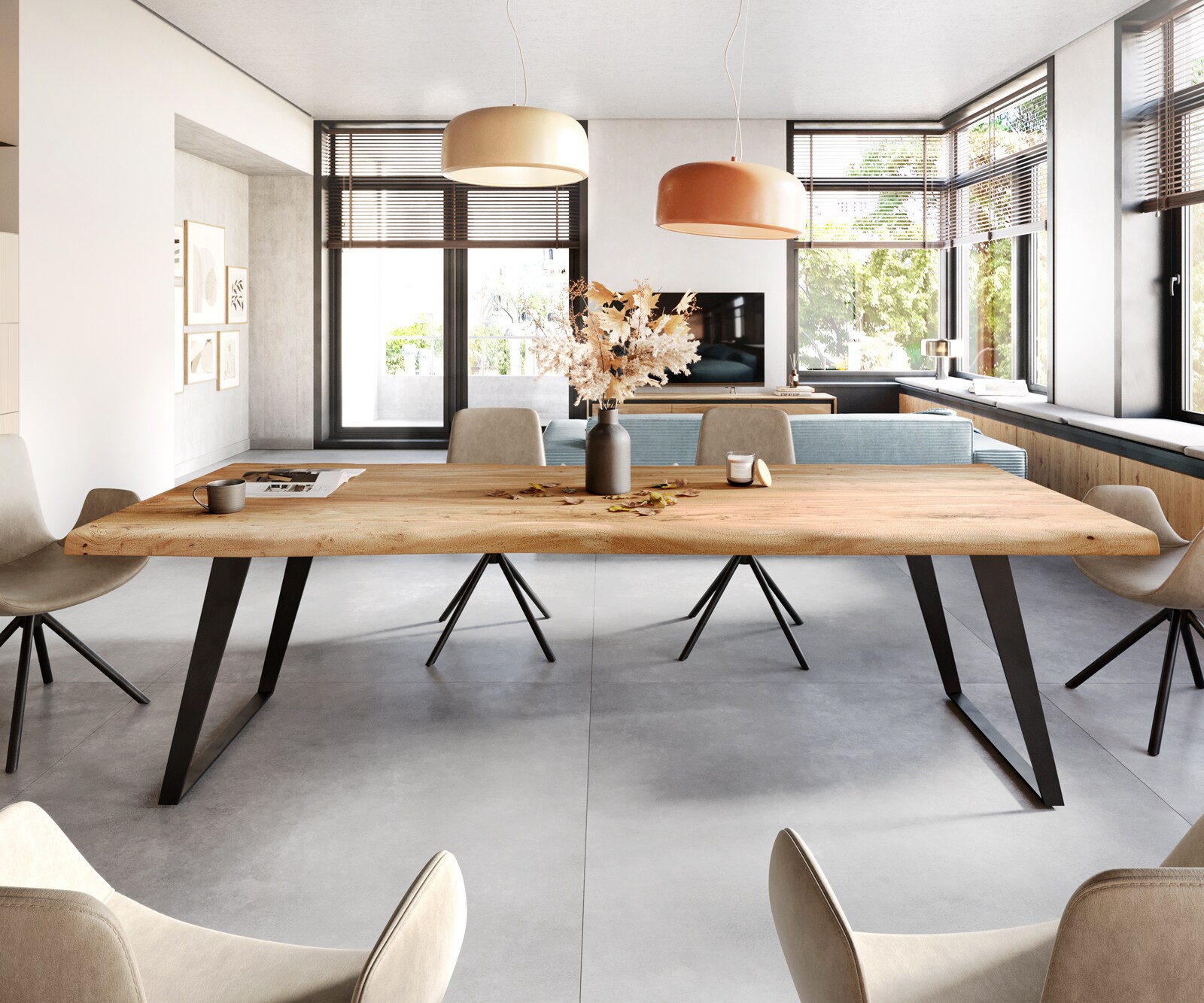 Esstisch Edge 260x100 XL Akazie Natur Metall Schräg Live-Edge 1 Esstisch Edge 260x100 XL Akazie Natur Metall Schräg Live-Edge 1