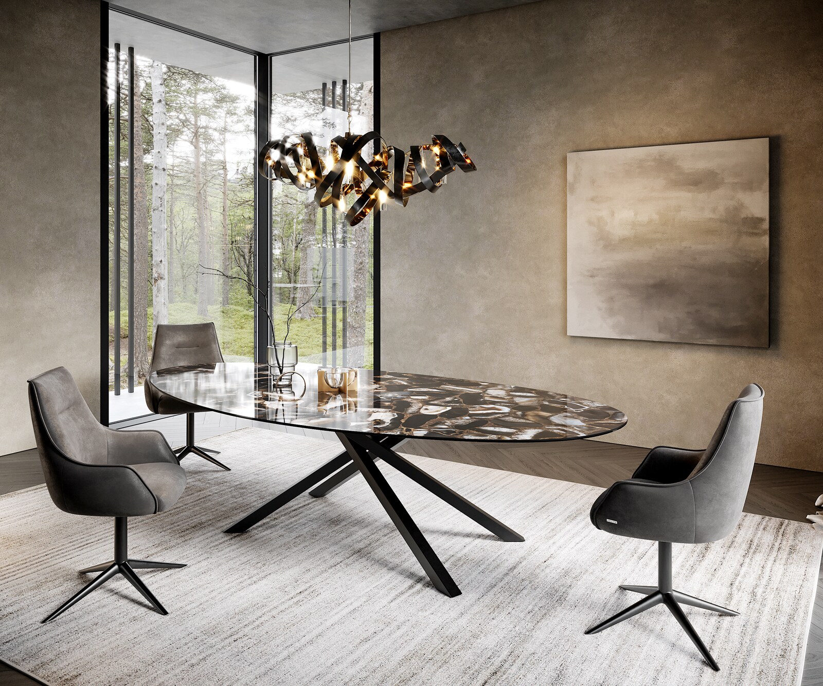 Esstisch Edge Oval 280x130 cm Keramik Iris FMG Agatablack Kreuzgestell Rechteck Schwarz 3