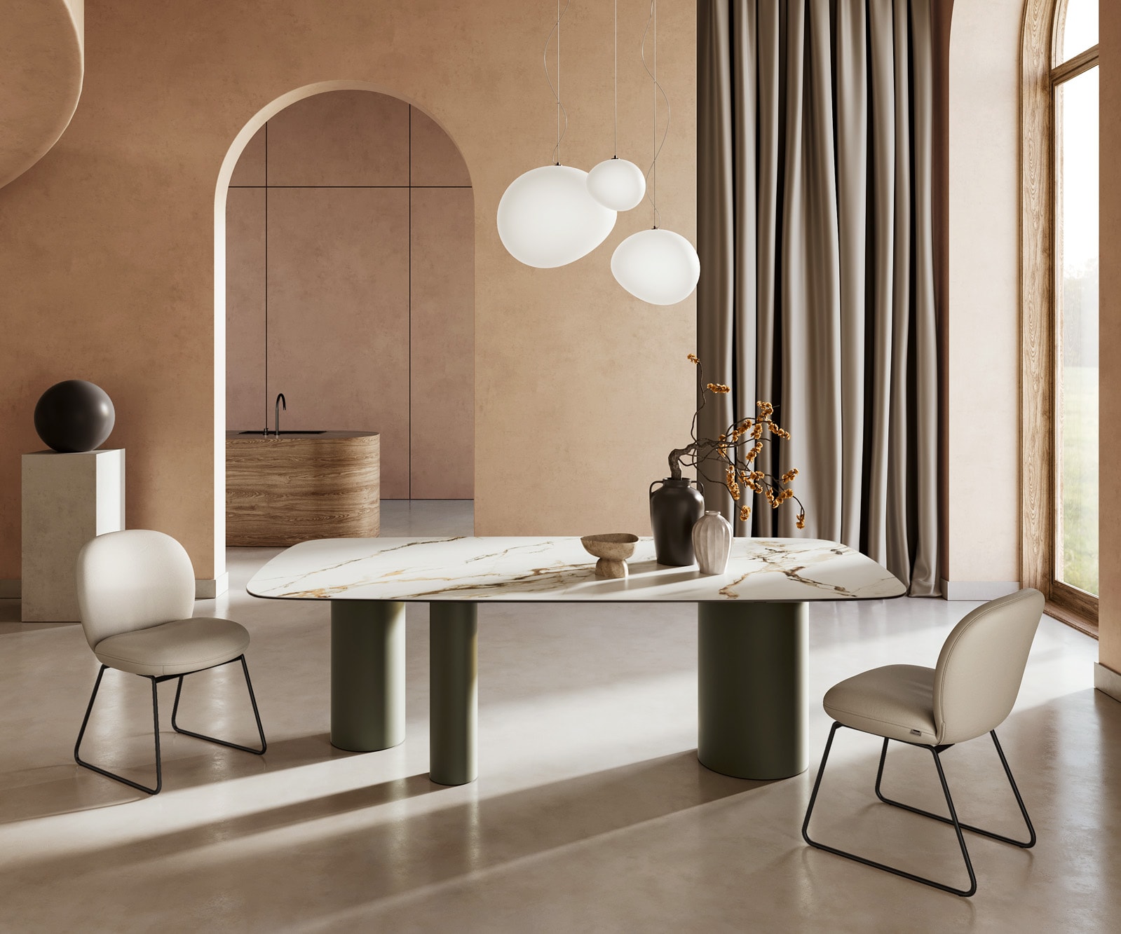 Esstisch Edge Boot 240x120cm Keramik Calacatta Luxe Weiß-Gold-Grau Troa Metall Effektfinish Titan Esstisch Edge Boot 240x120cm Keramik Calacatta Luxe Weiß-Gold-Grau Troa Metall Effektfinish Titan