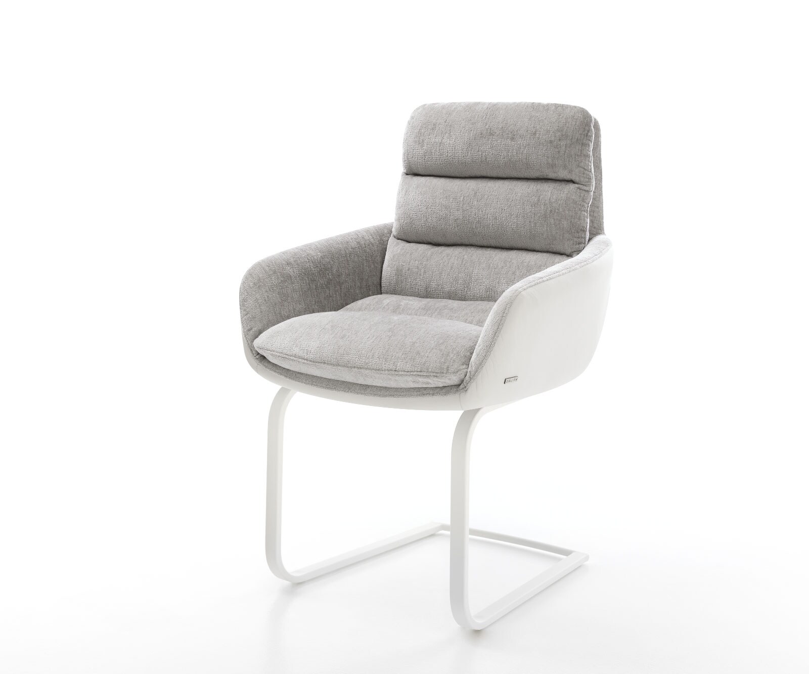 Cantilever Abelia-Flex avec accoudoirs tissu mixte cuir de vache blanc-gris argenté pied cantilever plat blanc