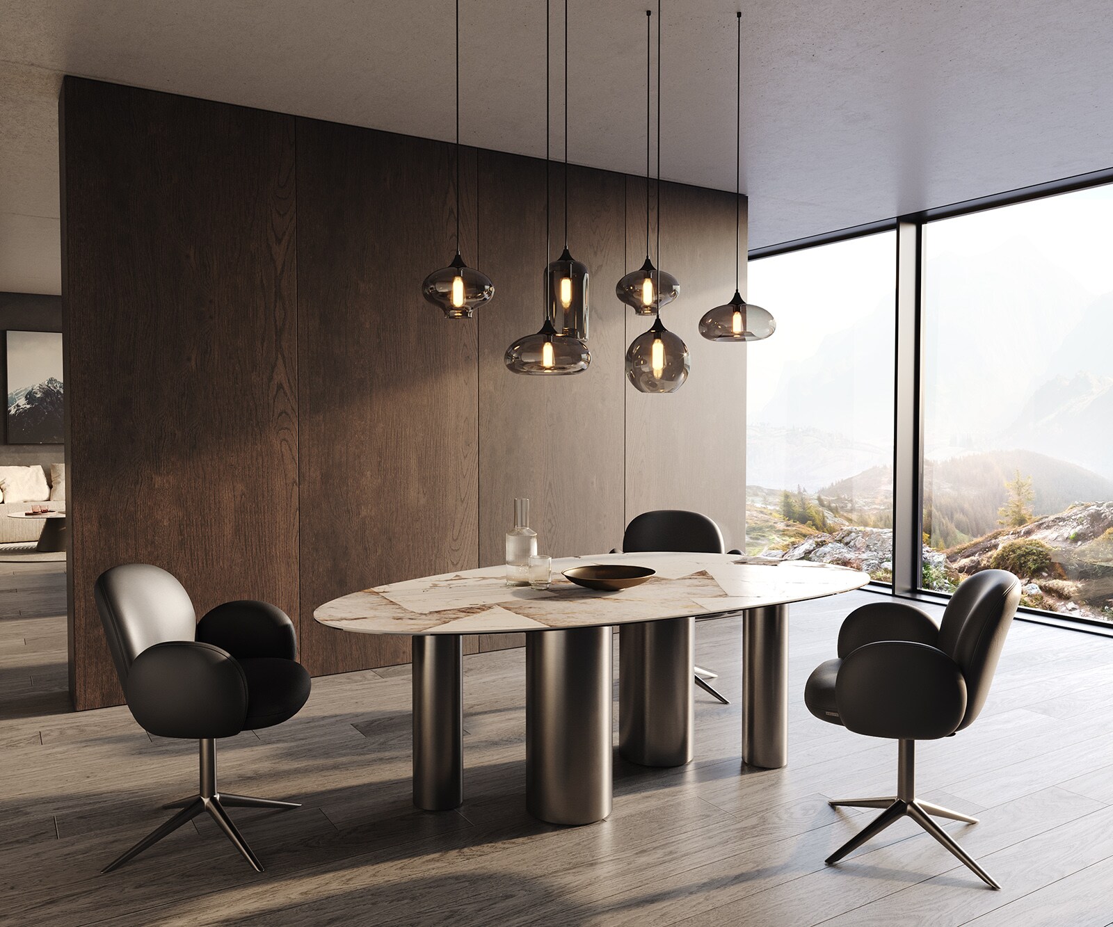 Table à manger Edge Oval 220x120 Céramique Iris FMG Patagonia Lappato Pilier Acier inoxydable Graphite 5