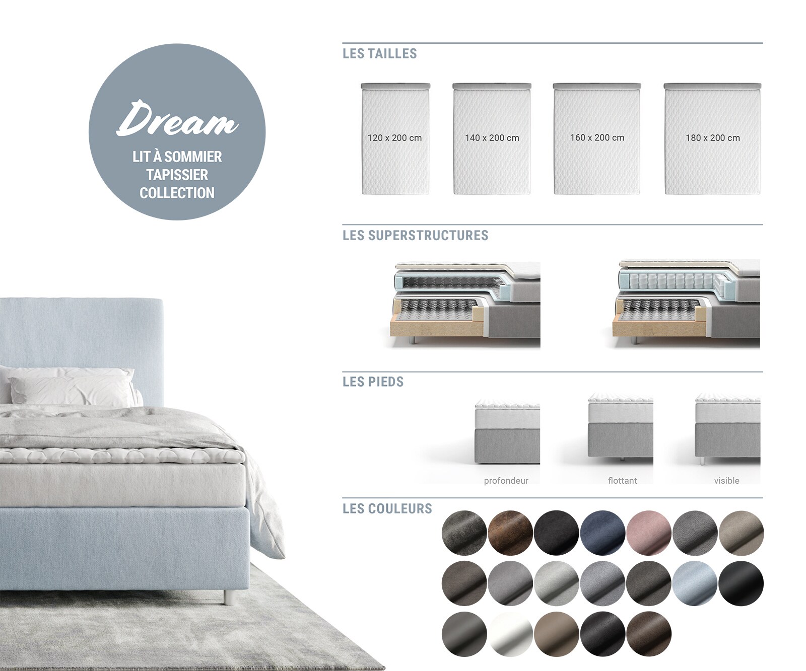Lit-à-sommier-tapissier  Dream-Fine 140x200 cm Microfibre Beige avec matelas TFK et surmatelas viscoélastique 9