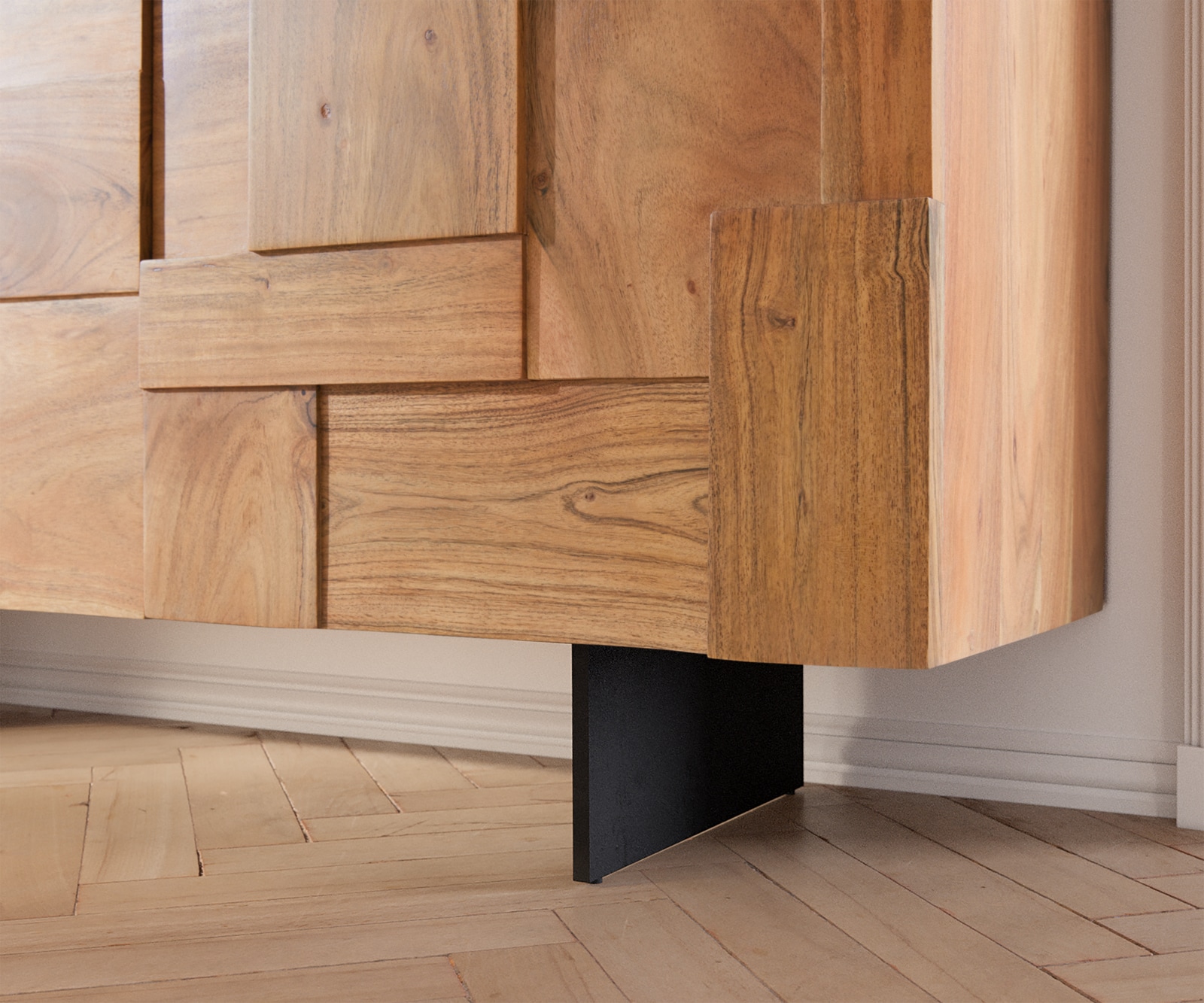 Sideboard Puzzle 145 cm Akazie Natur Fuß schwebend Metall schwarz 4 Sideboard Puzzle 145 cm Akazie Natur Fuß schwebend Metall schwarz 4