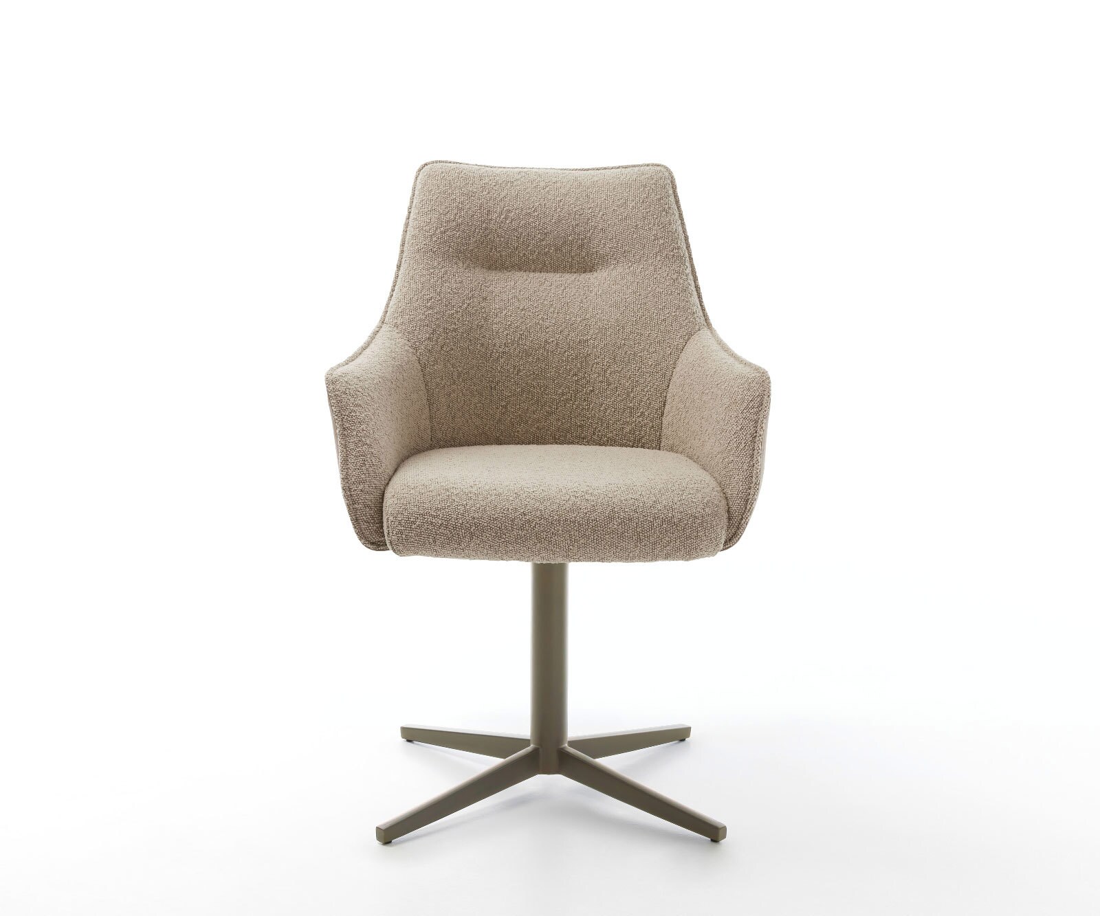 Chaise-pivotante Alja-Flex avec accoudoirs tissu mixte couleur boue pied de chaise 4 branches aspect titane pivotement sur 360° ressorts ensachés 1