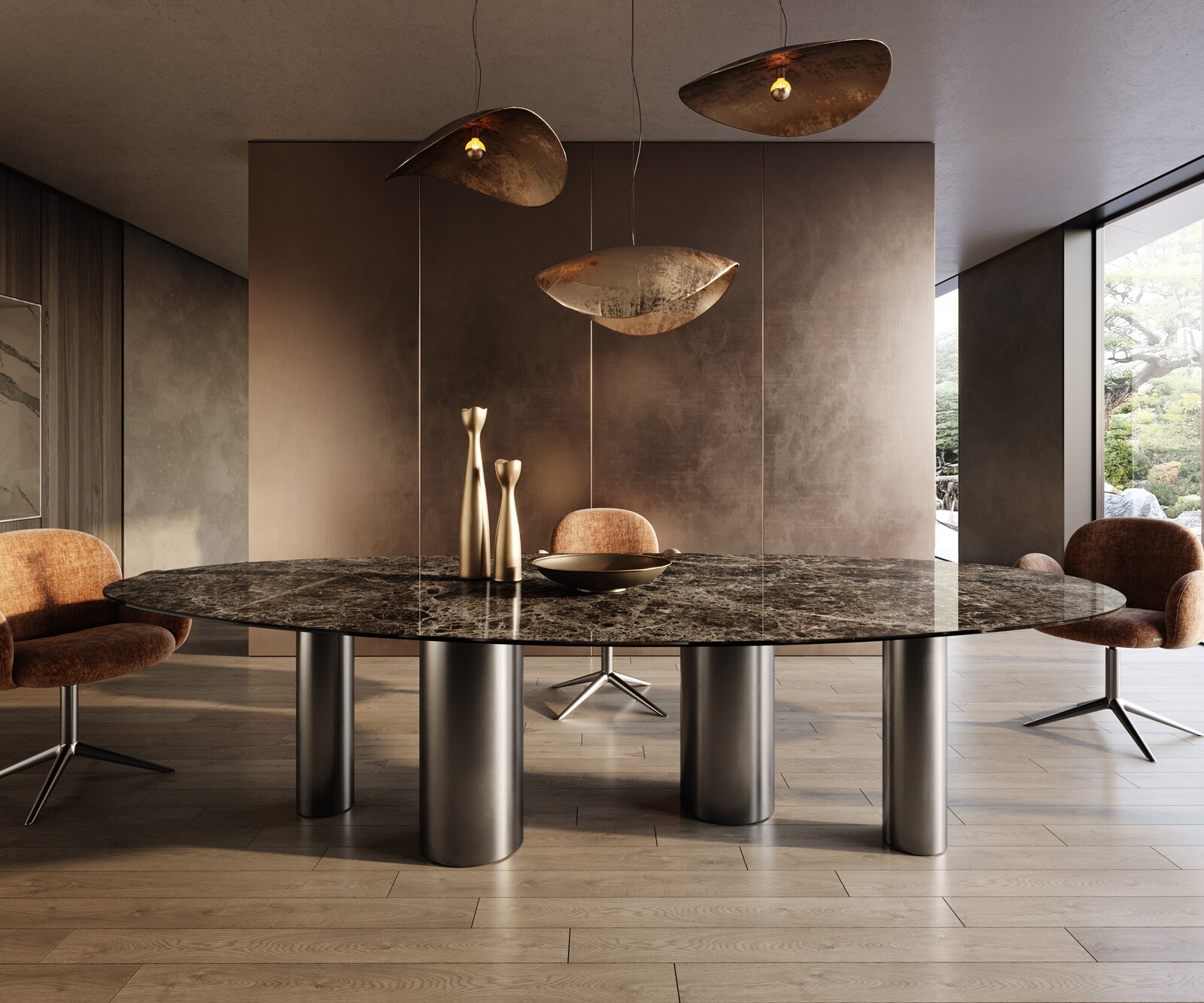 Esstisch Edge Oval 315x150 Keramik Emperador Extra Lucidato Dunkelbraun Pilier Edelstahl Graphit 2