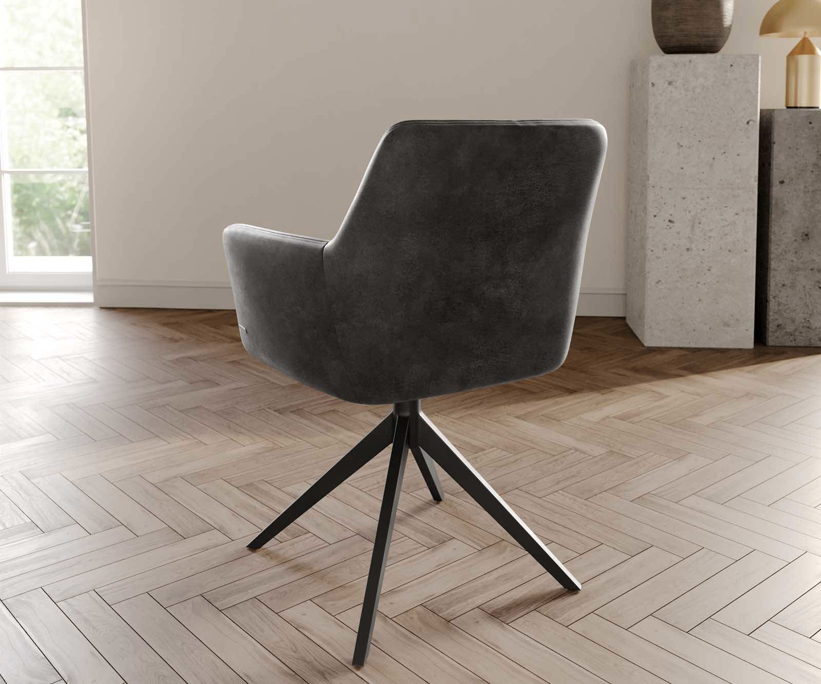 Drehstuhl Xana-Flex mit Armlehnen Mikrofaser Anthrazit Vintage Kreuzgestell breit Schwarz 360° drehbar Taschenfederkern 3