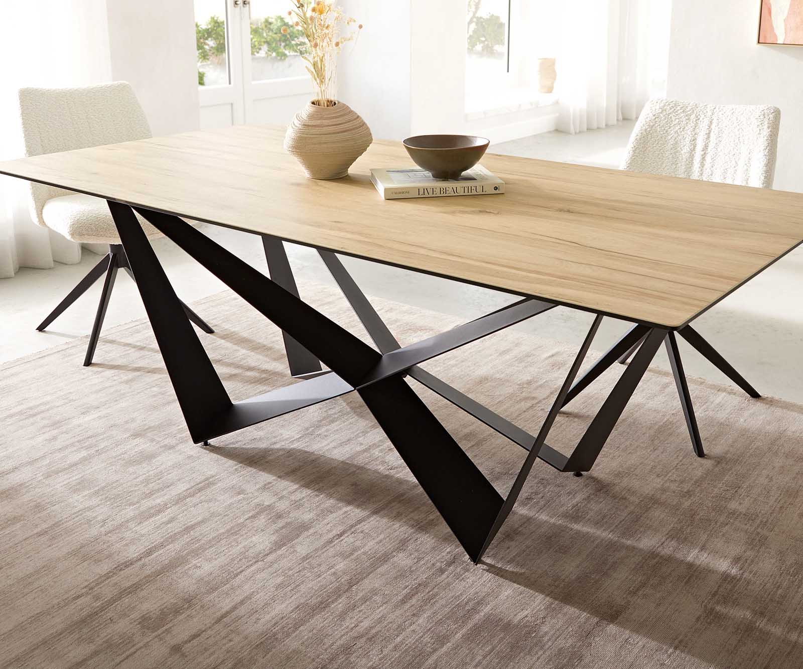 Esstisch Edge 200x100 Keramik Laminam® Sabbia Eichefarbig Spider Flachstahl Schwarz 6