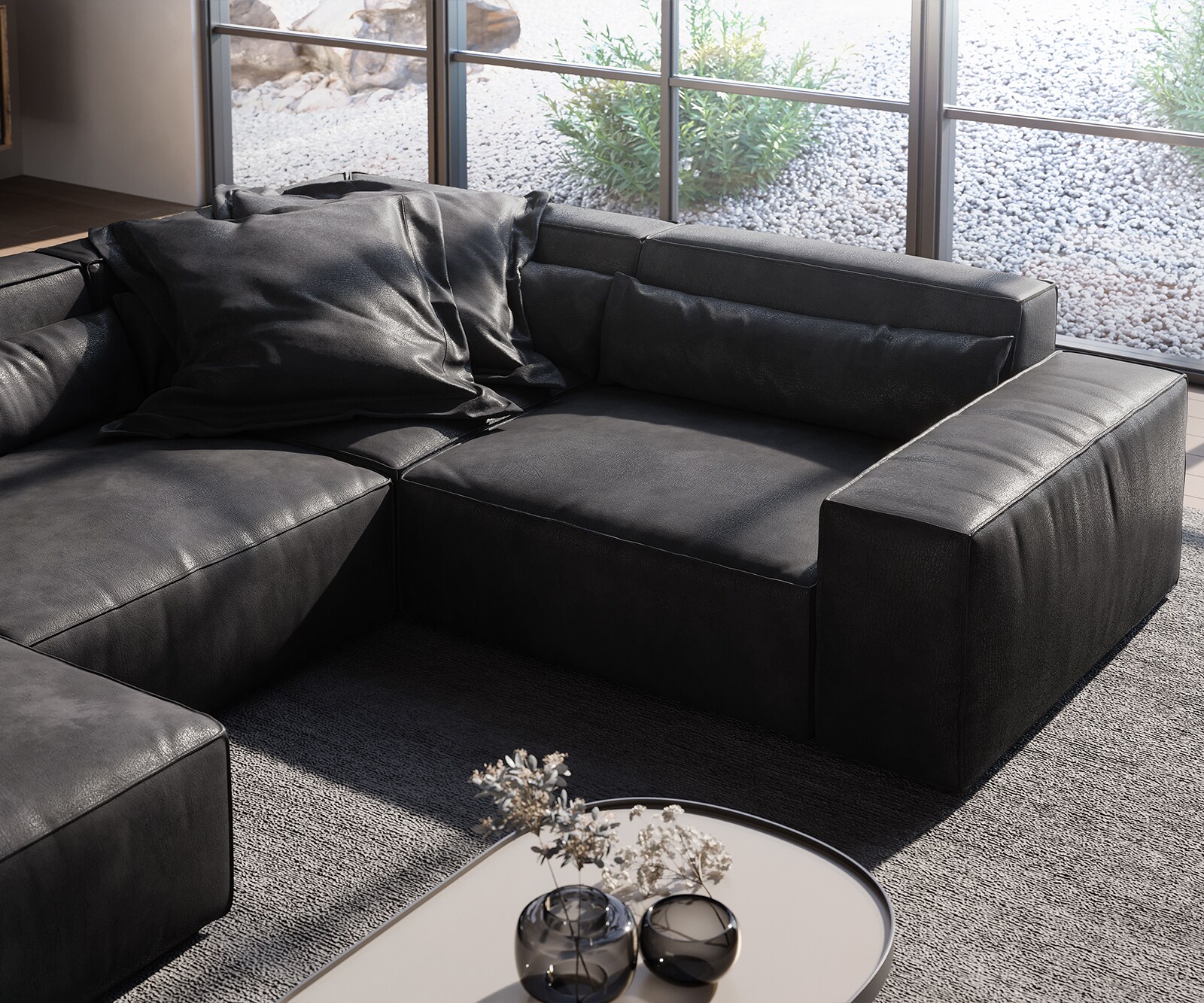 Wohnlandschaft Sirpio 300x210 cm Lederimitat Vintage Anthrazit Recamiere variabel 4