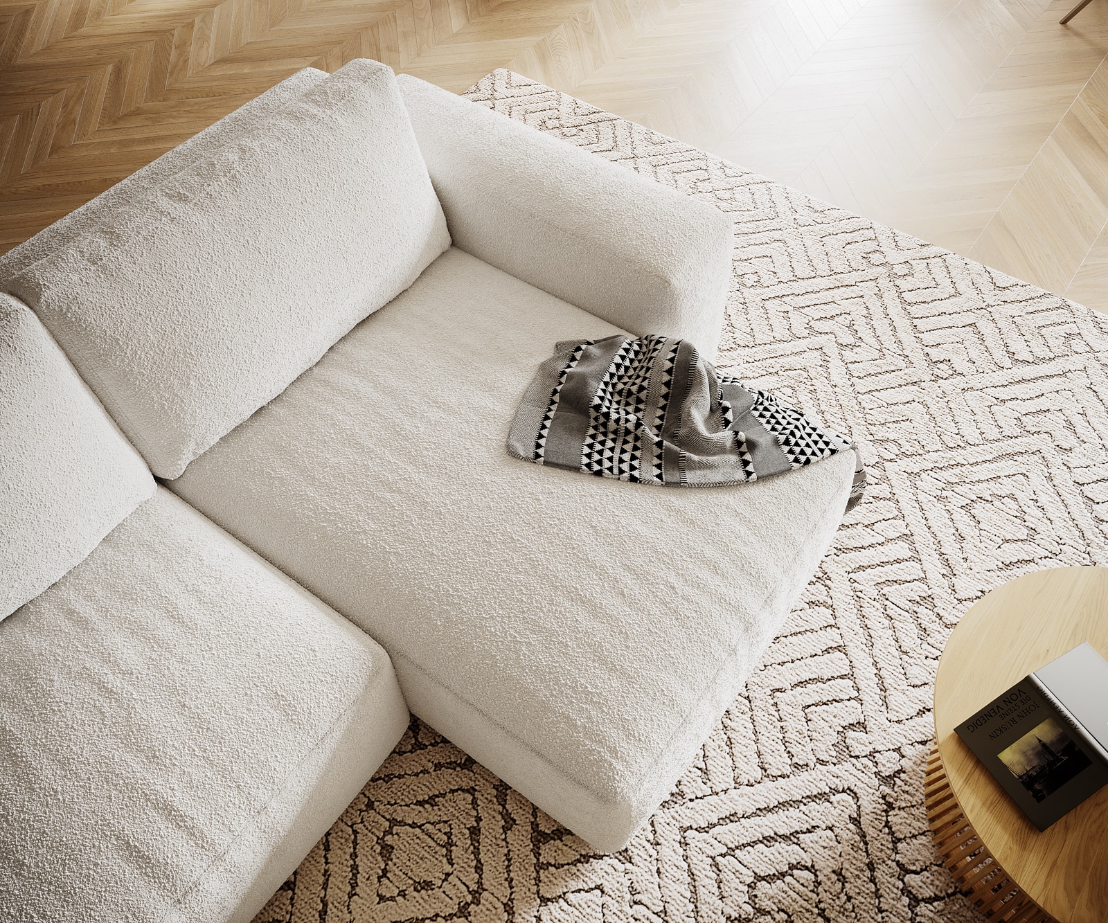 Ecksofa Lanzo XL 270x180 cm Bouclé Creme-Weiß Recamiere variabel 3 Ecksofa Lanzo XL 270x180 cm Bouclé Creme-Weiß Recamiere variabel 3