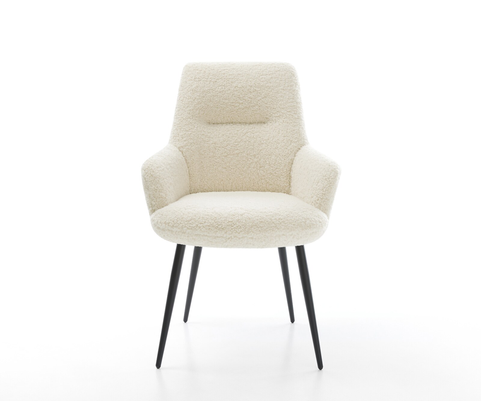 Esszimmerstuhl Zelia-Flex mit Armlehnen Teddystoff Beige 4-Fuß konisch Schwarz Taschenfederkern 2