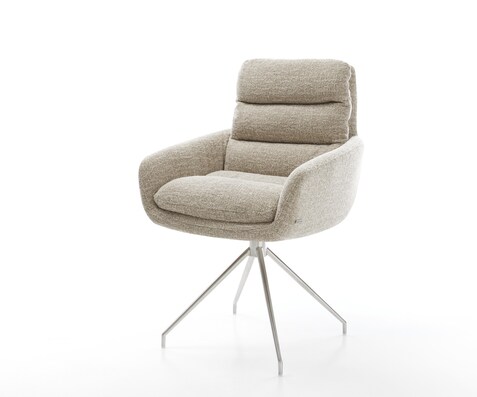 Esszimmerstuhl Abelia-Flex mit Armlehnen Webstoff Soft Beige Kreuzgestell konisch Edelstahl