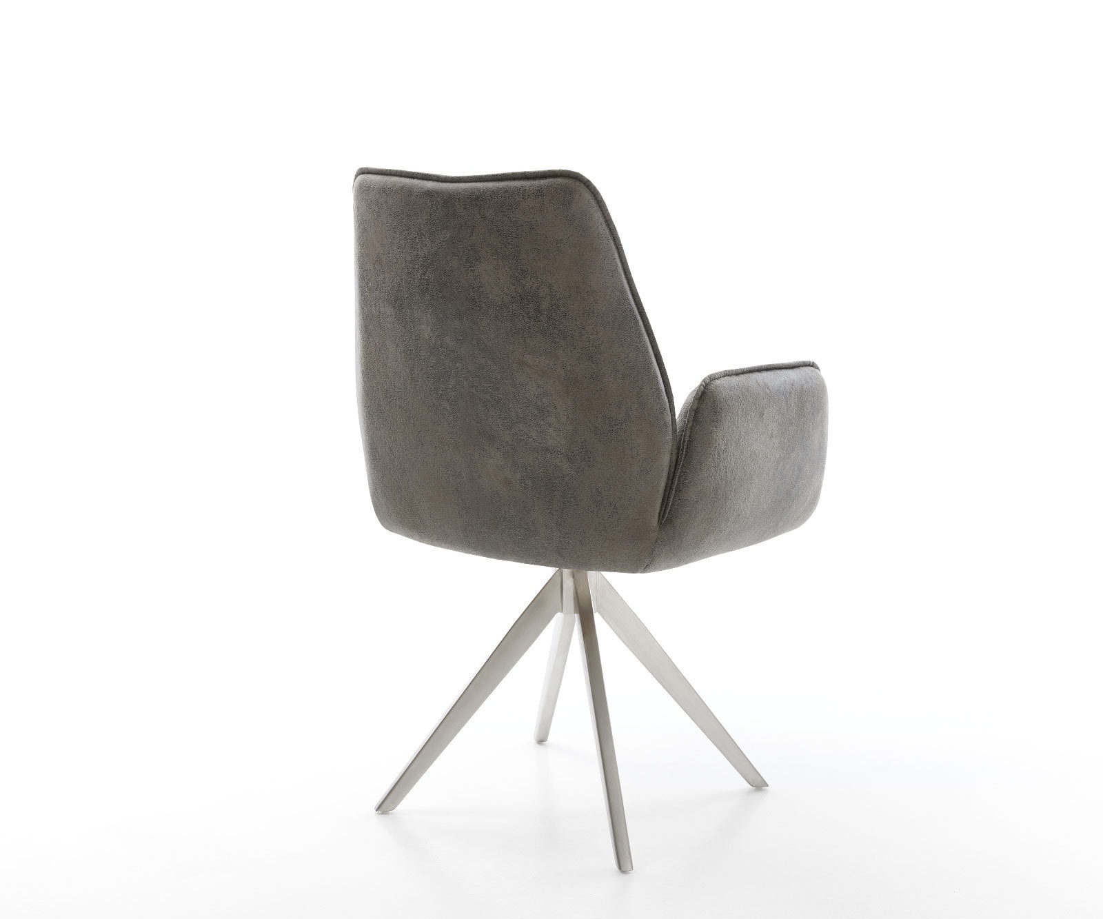 Chaise-de-salle-à-manger Zoa-Flex microvelours gris antique pied croisé angulaire acier inoxydable brossé ressorts ensachés 5