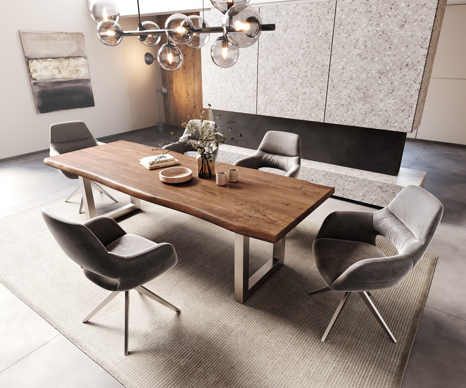 Esstisch Edge 260x100 XL Akazie Braun Edelstahl Breit Live-Edge 6