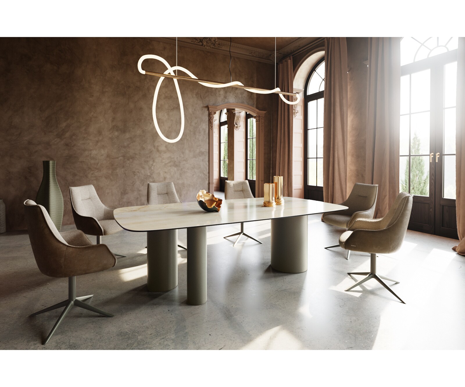 Table à manger Edge Boot 240x120 Céramique Iris FMG Onice OroTroa Métal finition à effet Titane 4