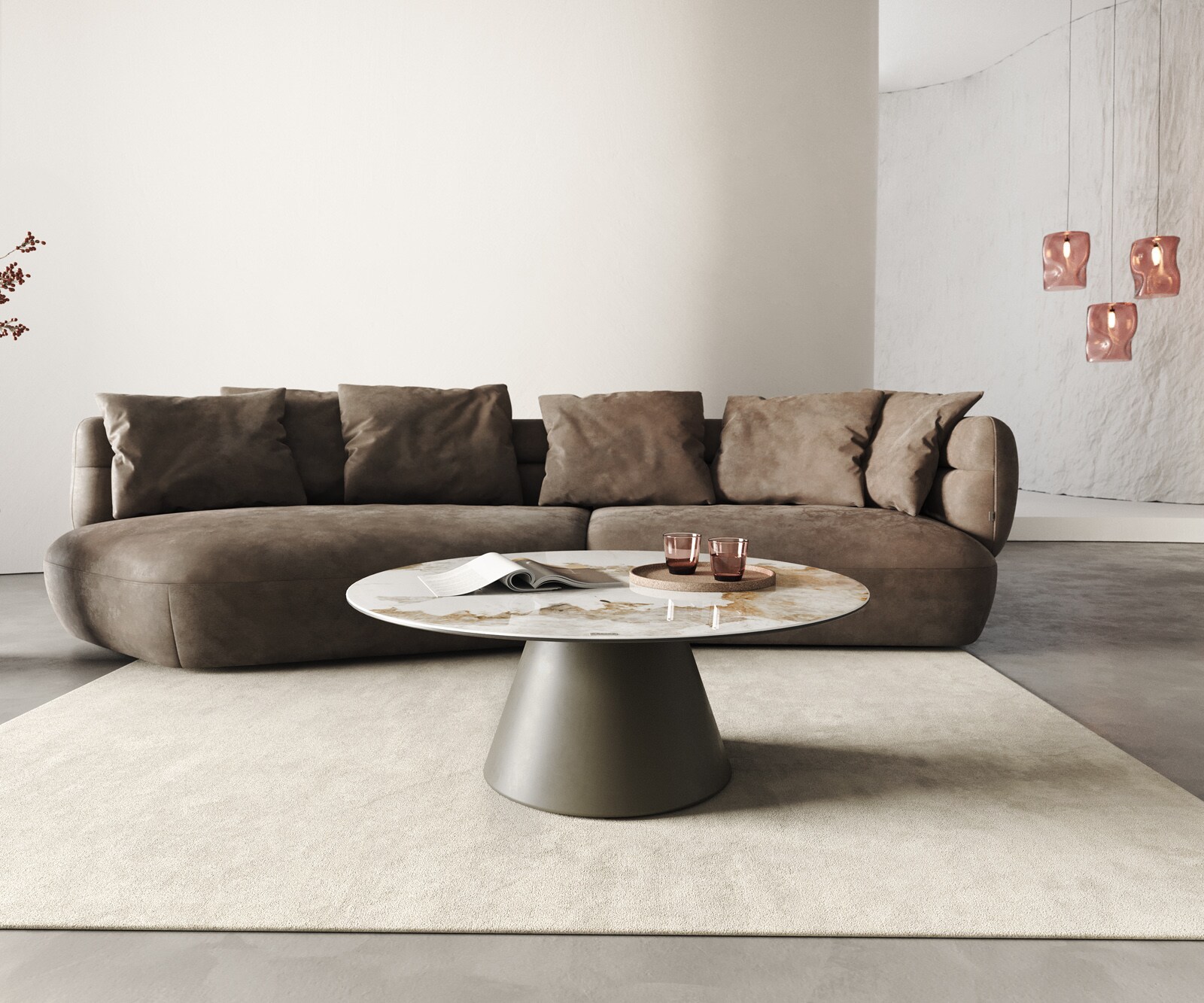 Table basse Edge rond 100x100 cm céramique Minas Melange finition effet titane 1