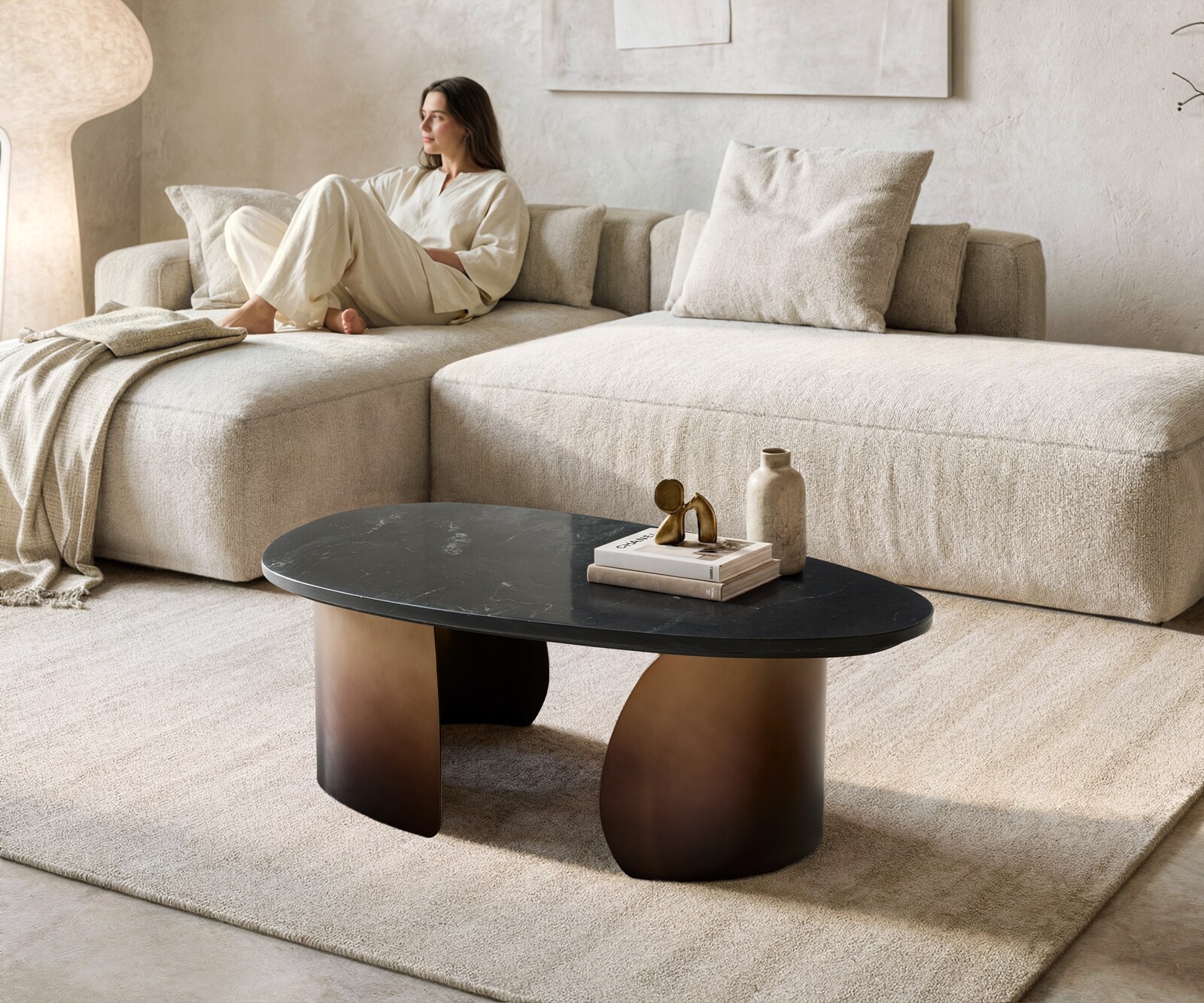 Couchtisch Marvello 100x50 cm Marmor Schwarz Gold Metall Gold Fusion Finish 1