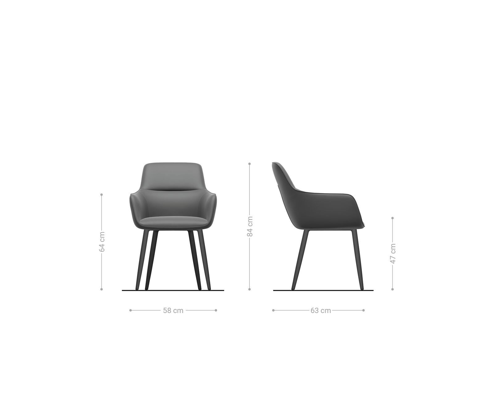 Chaise-de-salle-à-manger Pejo-Flex cuir de vache noir 4 pieds coniques acier inoxydable brossé ressorts ensachés 6