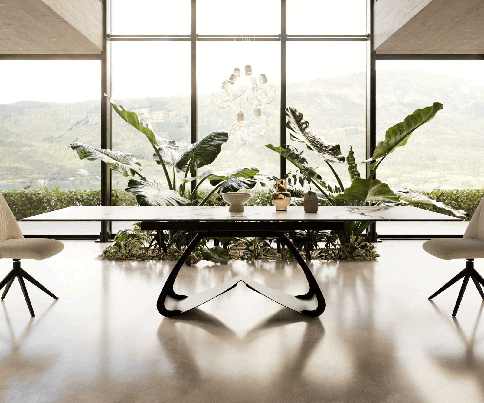 Esstisch Edge 200-300x100 Keramik Calacatta Luxe Weiß-Gold-Grau W-Gestell Schwarz ausziehbar 2