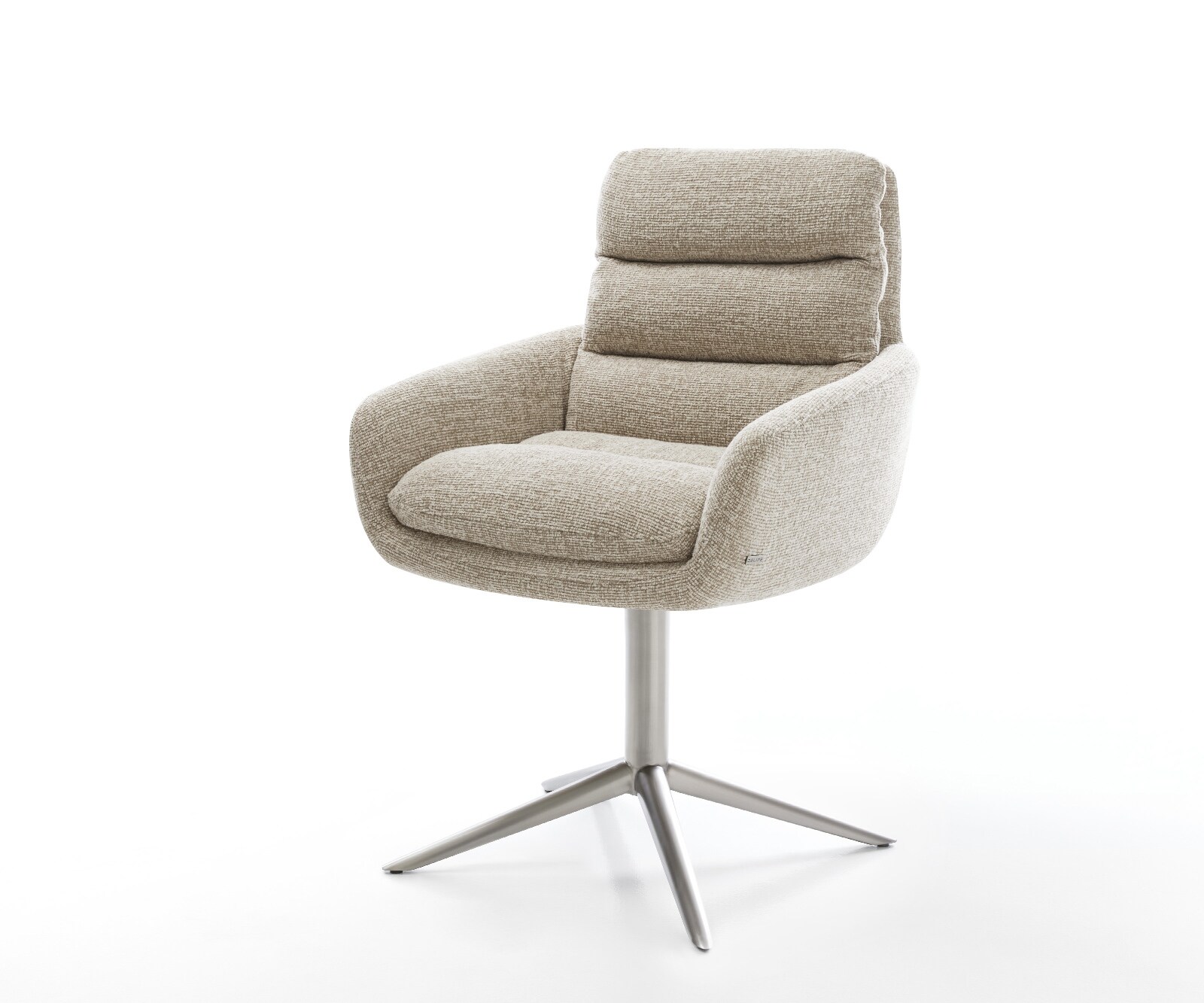 Chaise-pivotante Abelia-Flex avec accoudoirs tissu tissé doux beige pied de chaise 4 branches acier inoxydable pivotement sur 360° fonction bascule