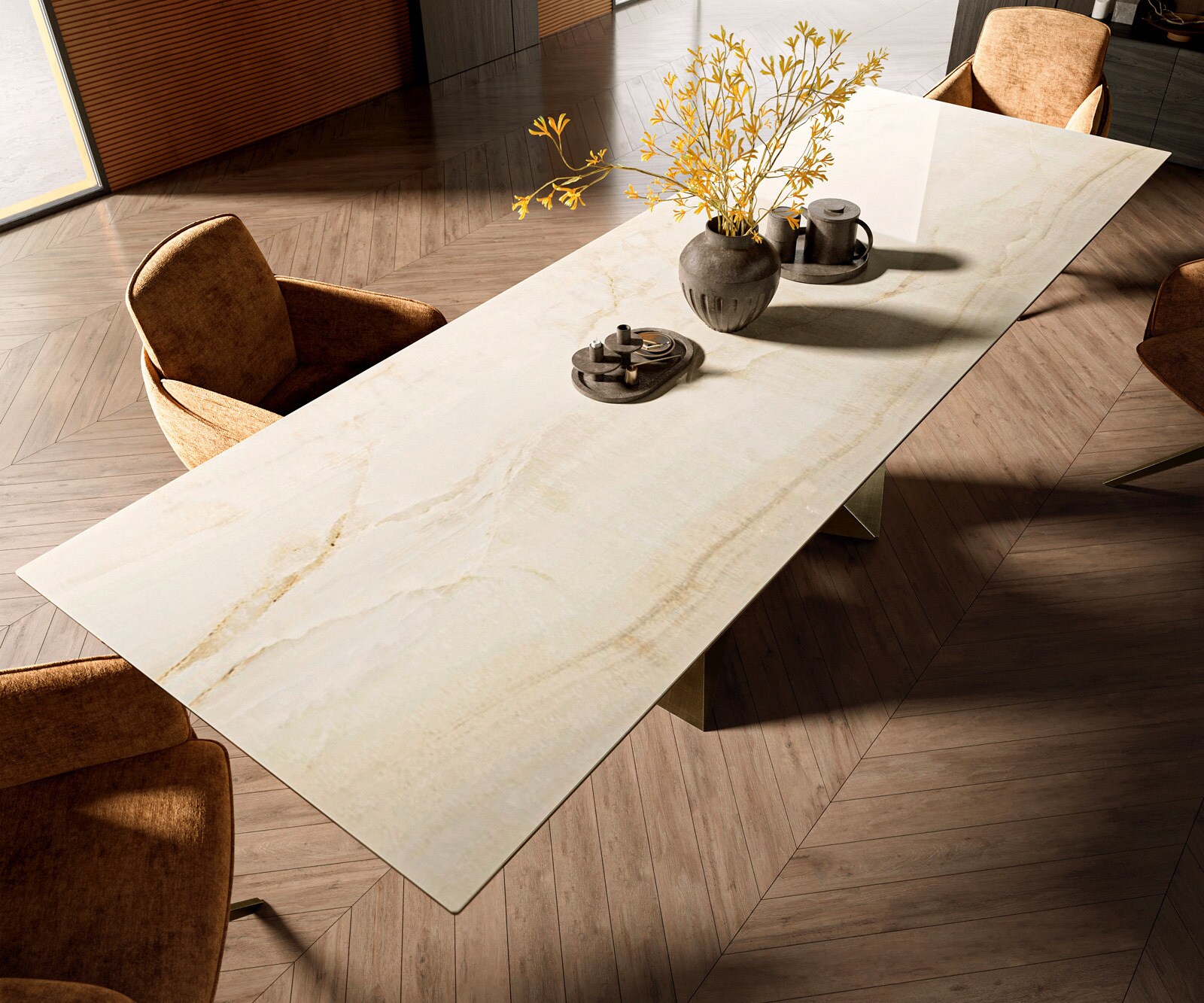 Esstisch Edge 300x100 Keramik Laminam® Onice Oro Origami Metallic Gold 3