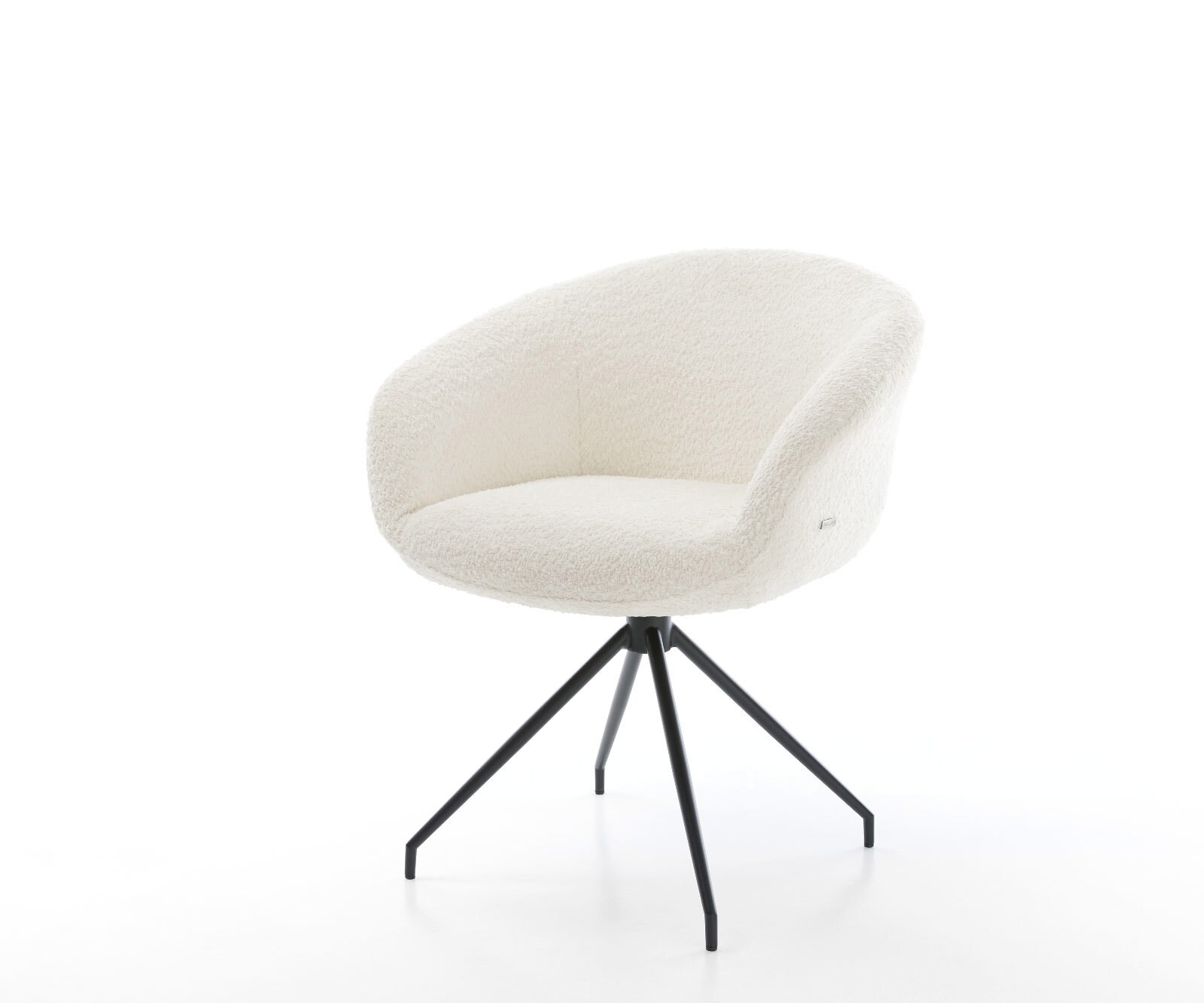 Chaise-pivotante Vinka-Flex avec accoudoirs bouclé blanc pied croisé conique noir pivotement sur 180° ressorts ensachés 1