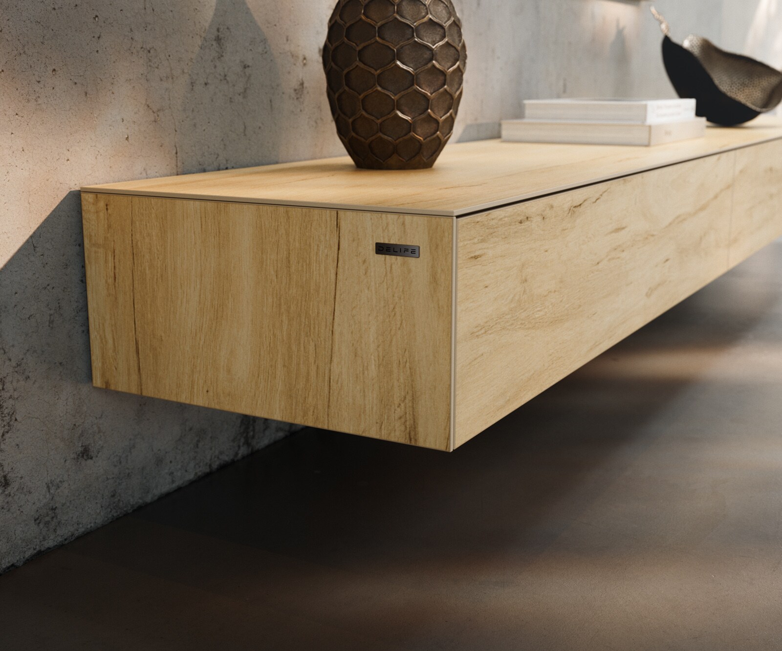 Lowboard Cuor 250 cm Keramik Laminam® Sabbia Eichefarbig 1 Klappe 1 Schubfach Schwebend 5