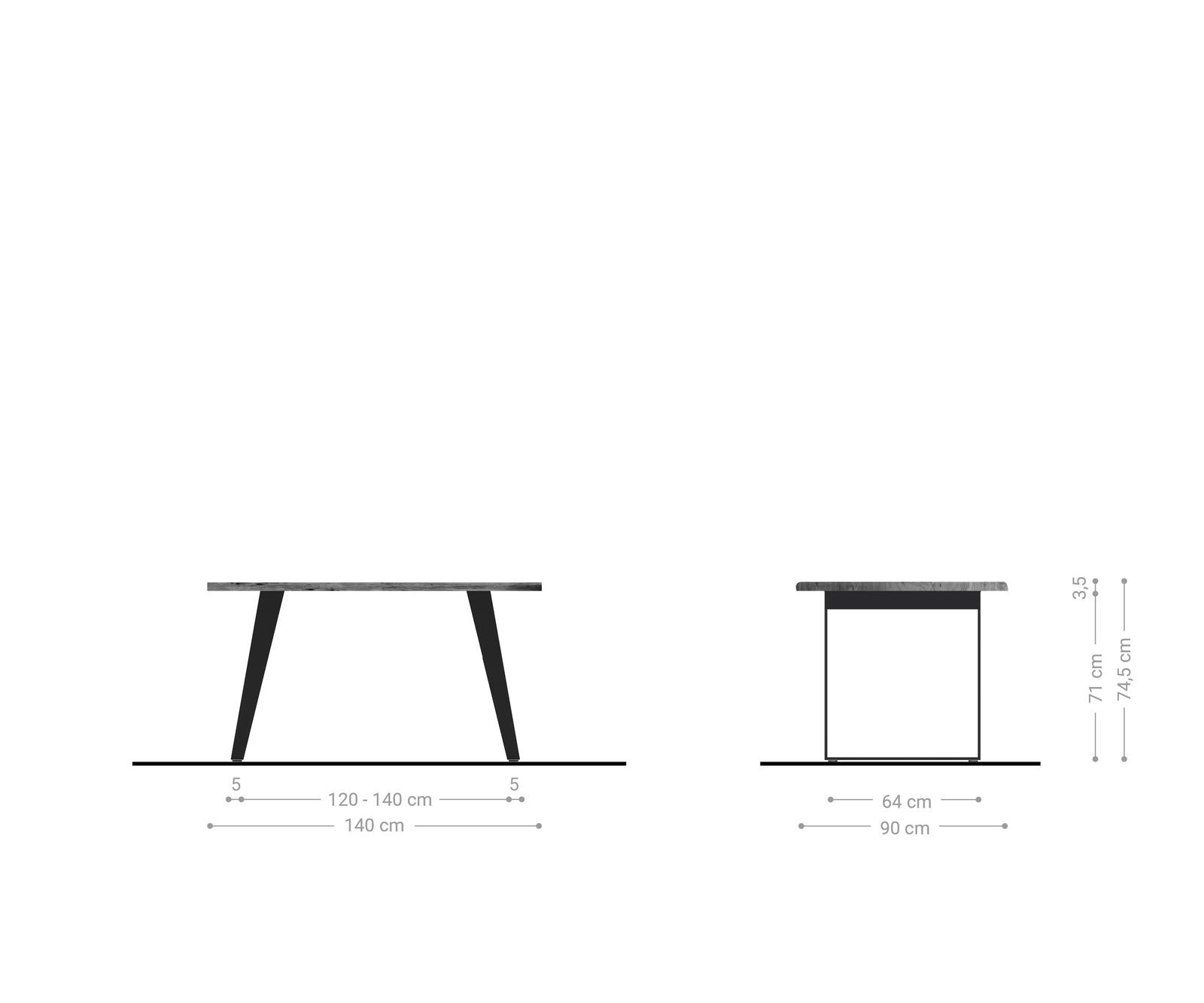 Esstisch Edge 140x90cm Akazie Natur Edelstahl Silber schräg Live-Edge 6