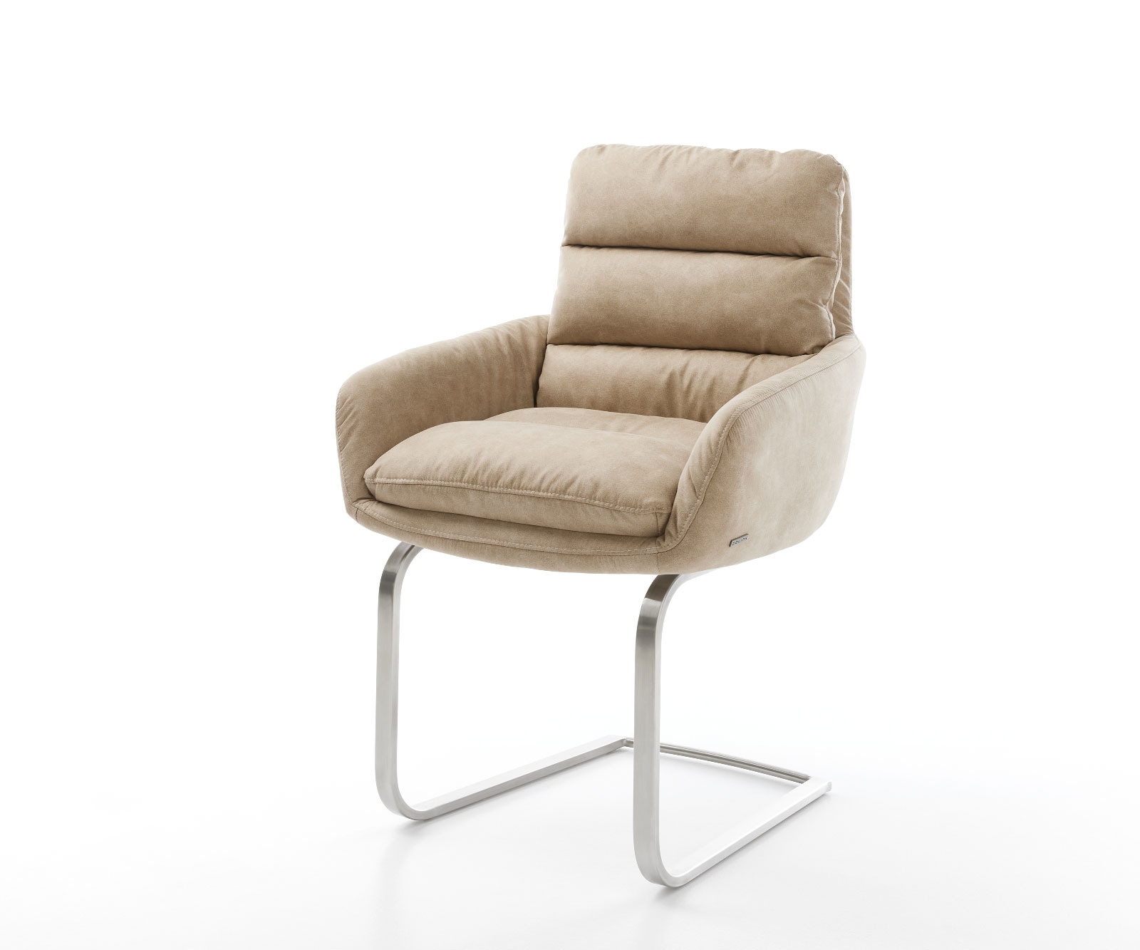 Schwingstuhl Abelia-Flex mit Armlehnen Beige Vintage Freischwinger flach Edelstahl