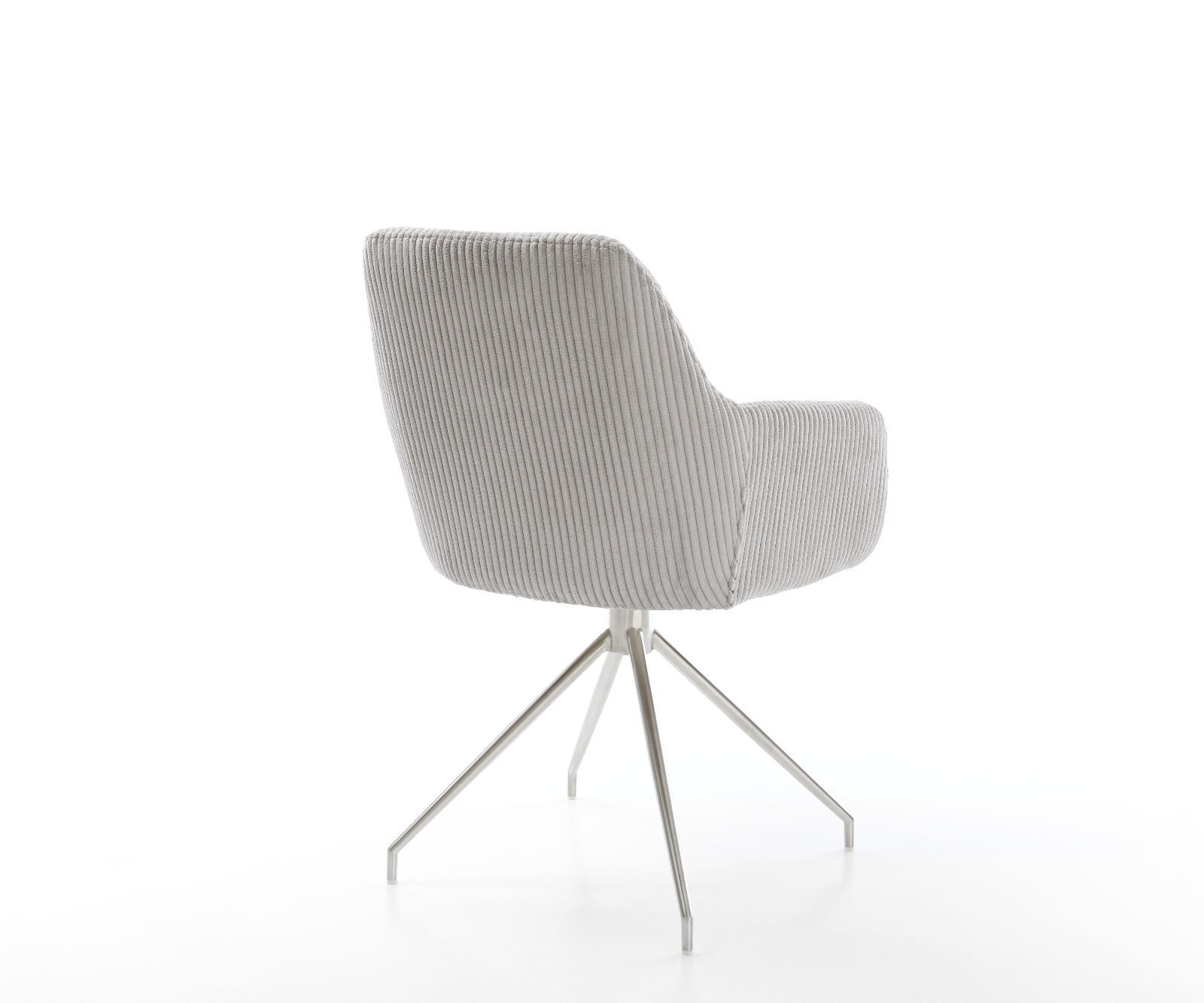 Chaise-de-salle-à-manger Pejo-Flex côtelé gris argenté pied croisé conique acier inoxydable brossé ressorts ensachés 4