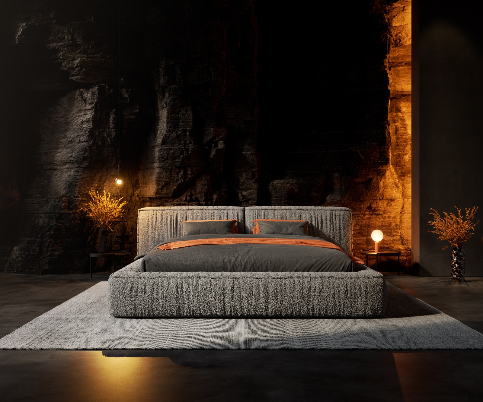 Polsterbettgestell Coperti 180x200 cm Bouclé Silbergrau 1 Polsterbettgestell Coperti 180x200 cm Bouclé Silbergrau 1