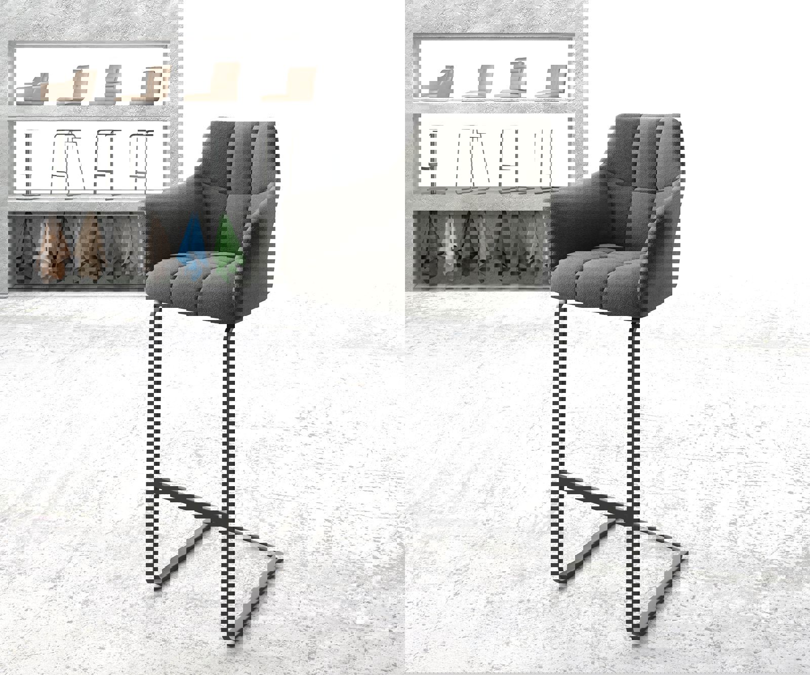 Barstuhl Yulo-Flex Strukturstoff Anthrazit Freischwinger flach Metall Barstuhl Yulo-Flex Strukturstoff Anthrazit Freischwinger flach Metall