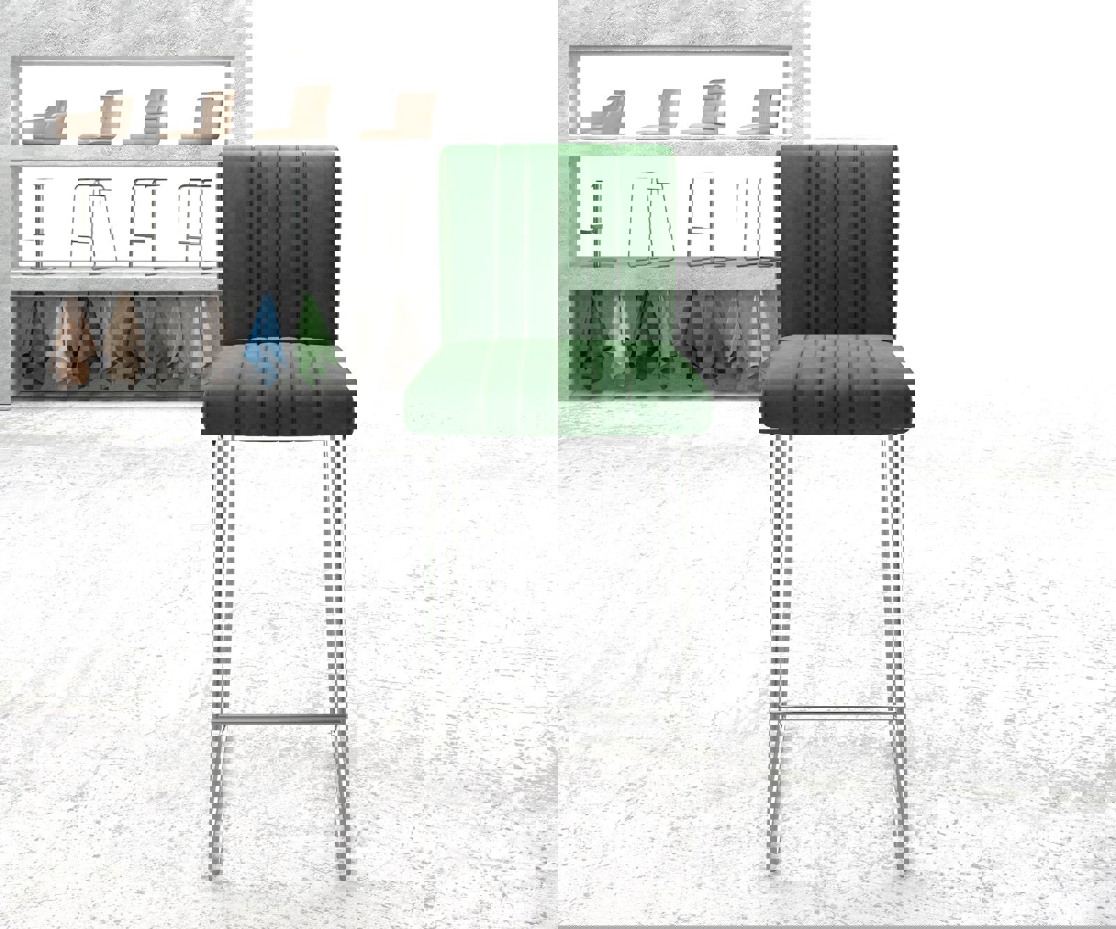 Barstuhl Luiga-Flex Samt Grün Kufengestell Edelstahl 2