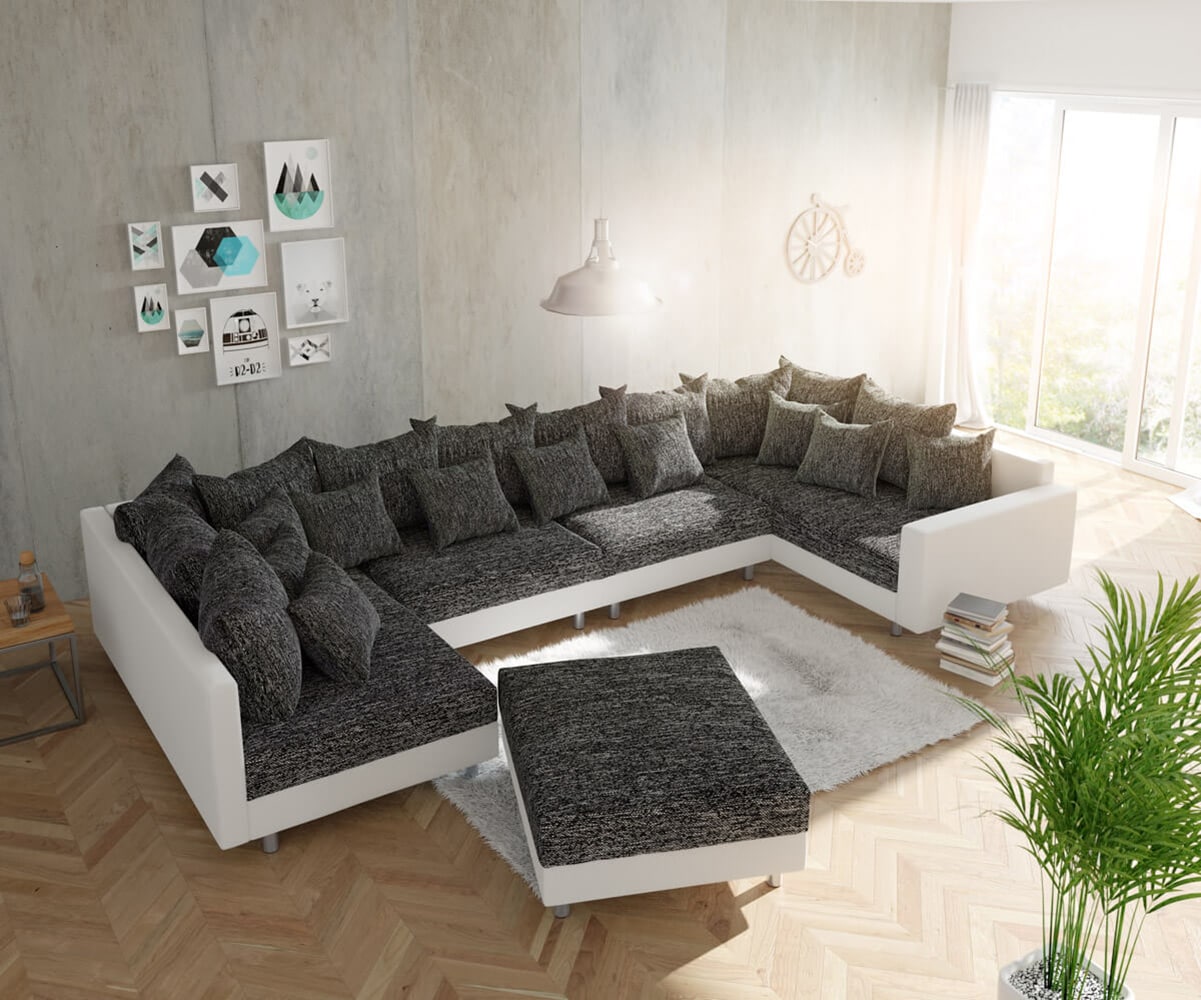 Canapé Panoramique Clovis XL Blanc Noir Tabouret Accoudoir Modulaire Canapé Panoramique Clovis XL Blanc Noir Tabouret Accoudoir Modulaire
