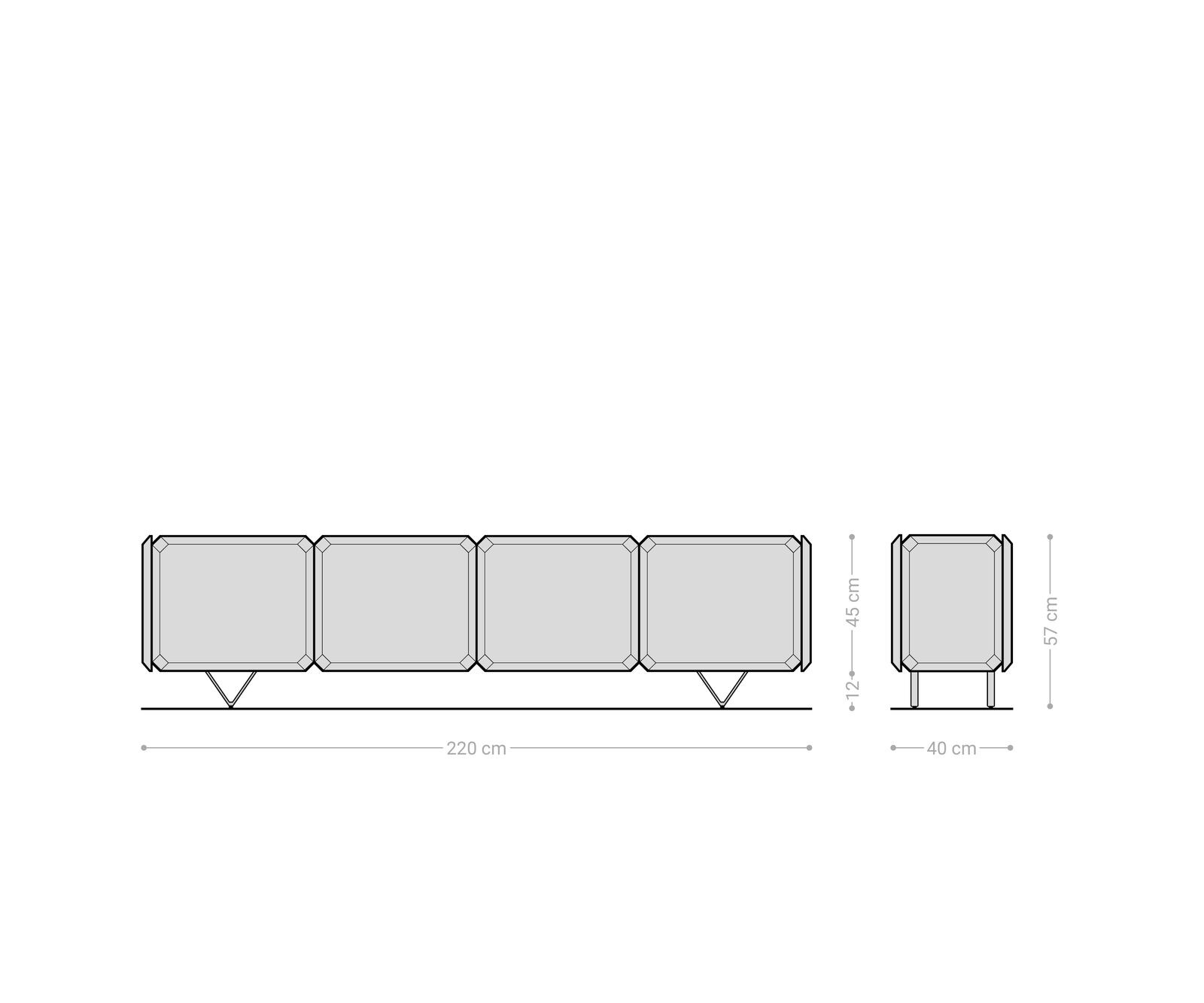 Lowboard Kiano 220 cm Akazie Natur 4 Türen V-Fuß Edelstahl Raumteiler 9