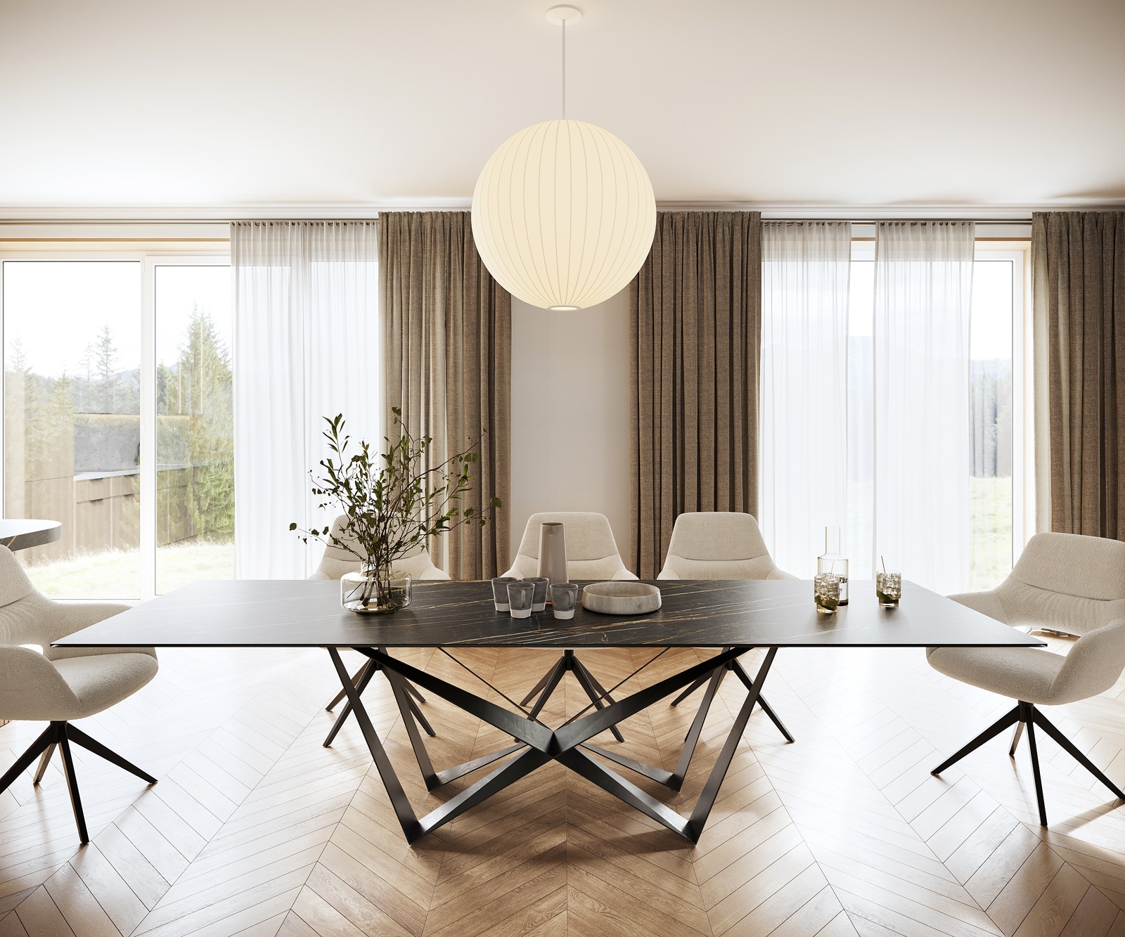 Table-à-manger Edge 300x100cm Laminam® céramique marron pieds milieu acier plat noir 1 Table-à-manger Edge 300x100cm Laminam® céramique marron pieds milieu acier plat noir 1