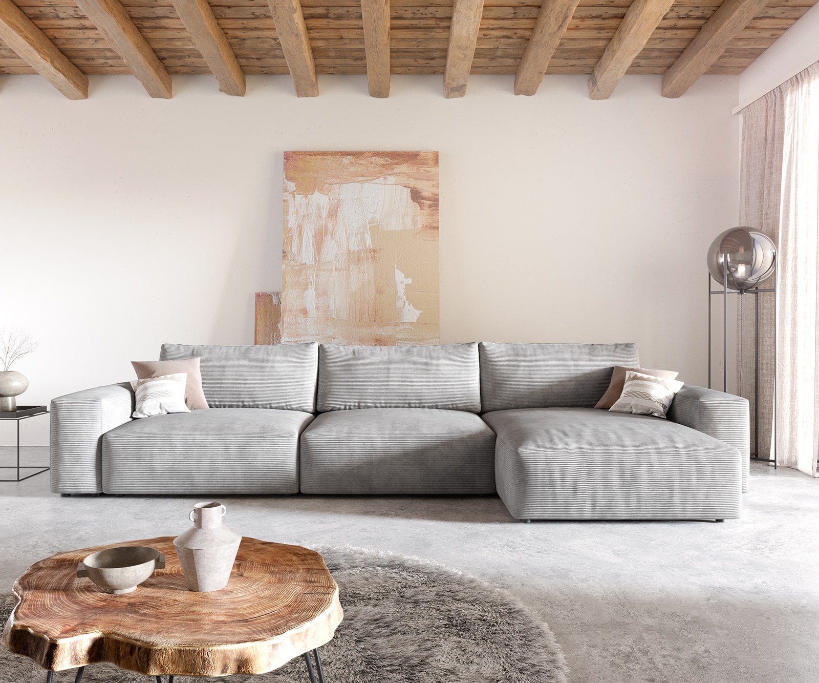 Ecksofa Lanzo XL 380x180 cm Cord Silbergrau Recamiere variabel 1 Ecksofa Lanzo XL 380x180 cm Cord Silbergrau Recamiere variabel 1